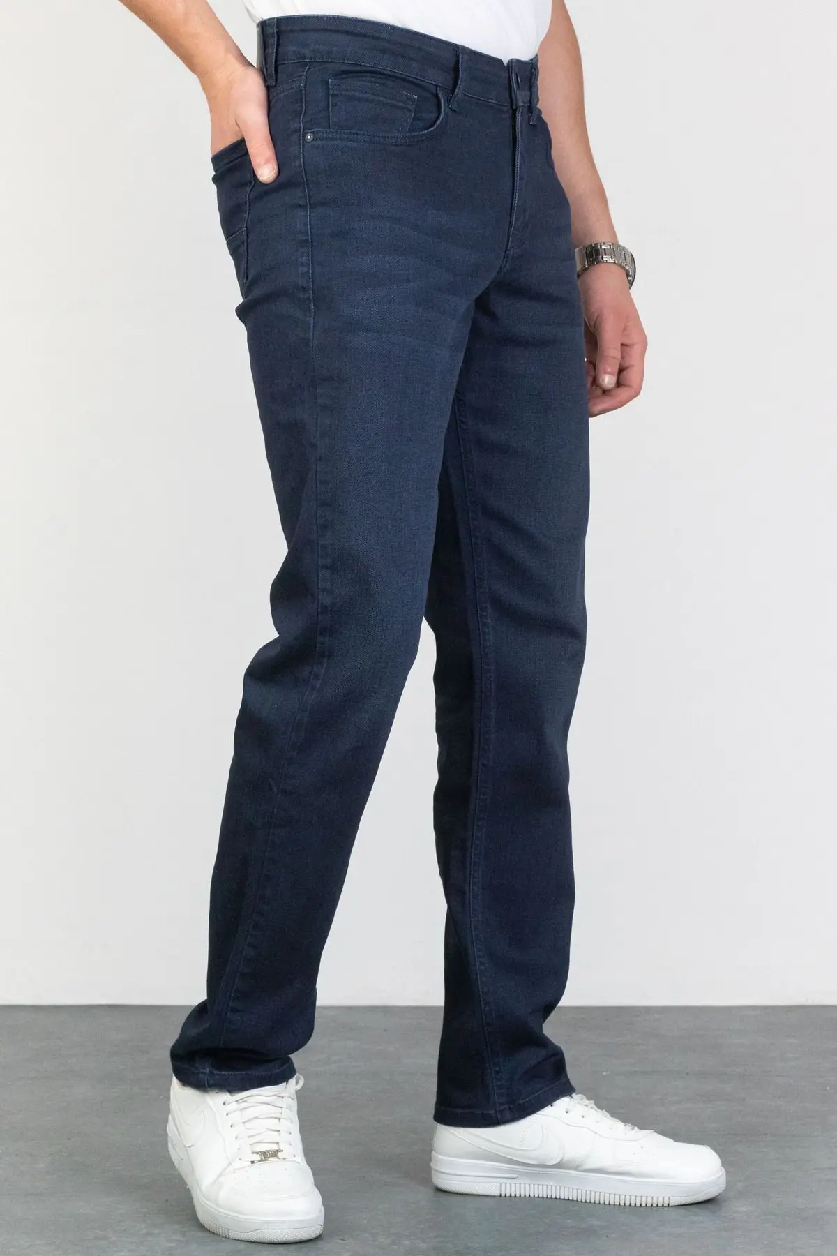 Erkek Lacivert Regular Fit Rahat Kesim Esnek Likralı Denim Jeans Kot Pantolon Hlthe003005