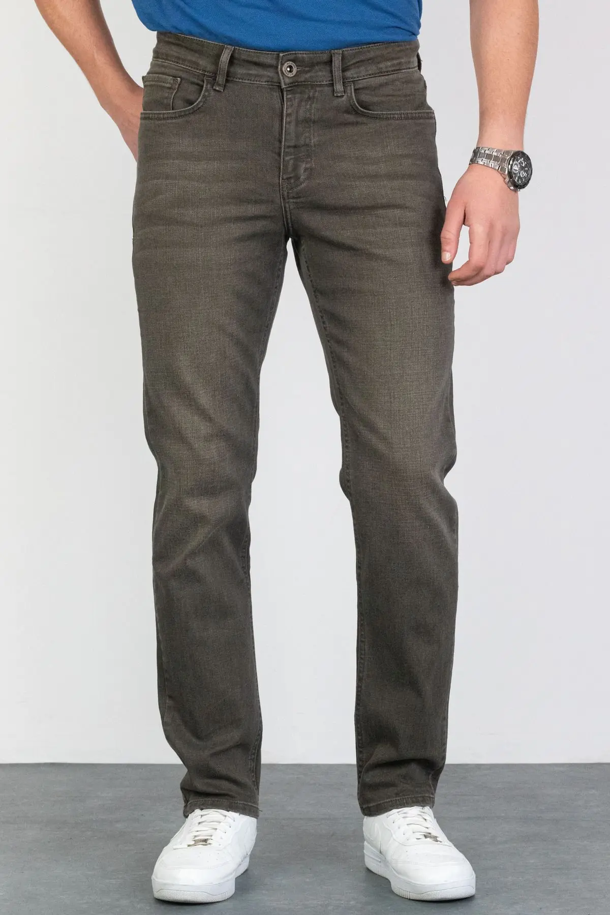 HLT JEANS Erkek Çam Yeşili Regular Fit Rahat Kesim Esnek Likralı Denim Jeans Kot Pantolon HLTHE001915