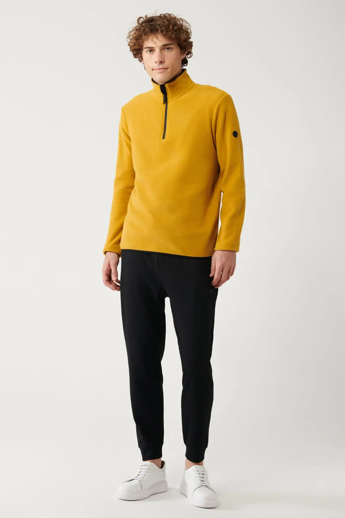 Erkek Hardal Polar Sweatshirt Dik Yaka Soğuğa Dayanıklı Yarım Fermuarlı Regular Fit E001068