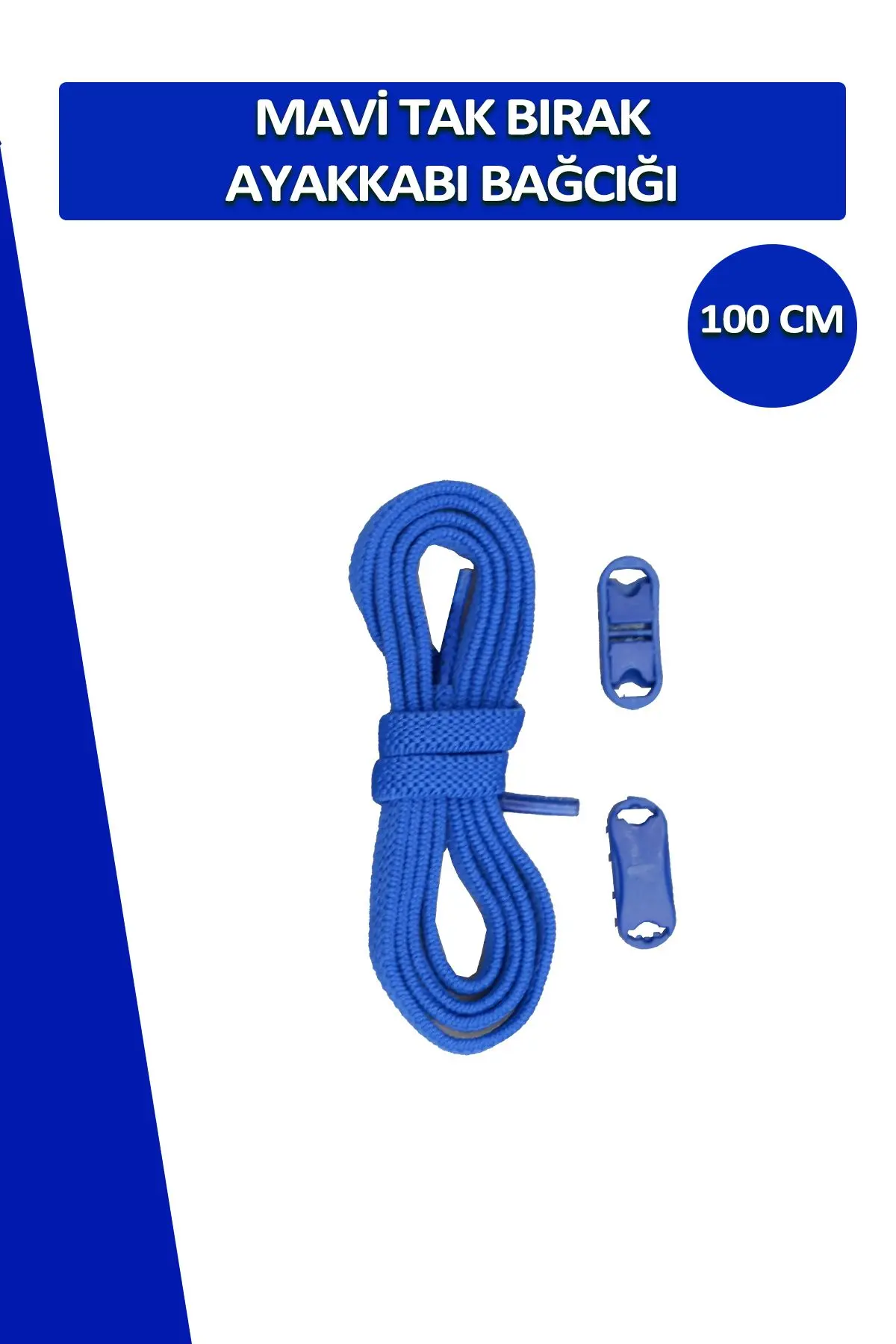 Mavi Elastik Akıllı Esnek Bağcık Tak Bırak Ayakkabı Bağcığı 1 Çift 100cm