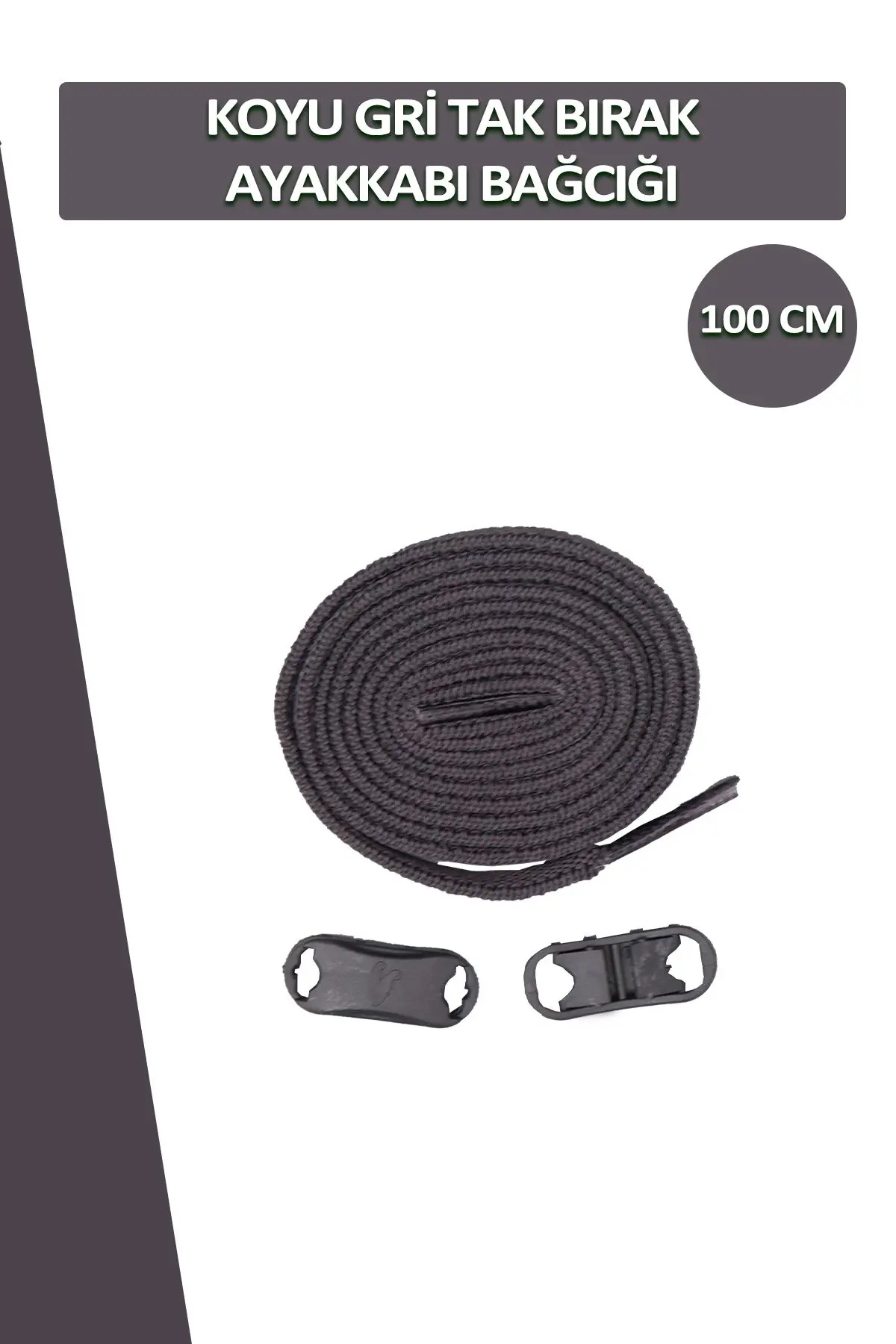 Dopar Koyu Gri Elastik Akıllı Esnek Bağcık Tak Bırak Ayakkabı Bağcığı 1 Çift 100cm
