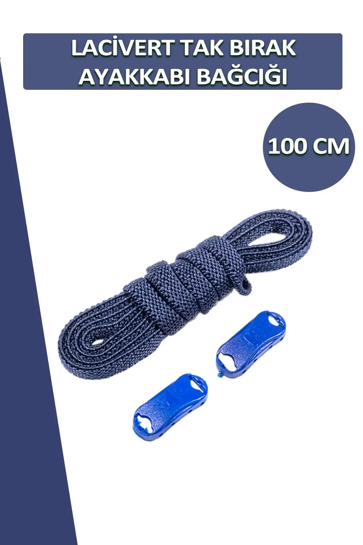 Dopar Lacivert Elastik Akıllı Esnek Bağcık Tak Bırak Ayakkabı Bağcığı 1 Çift 100cm