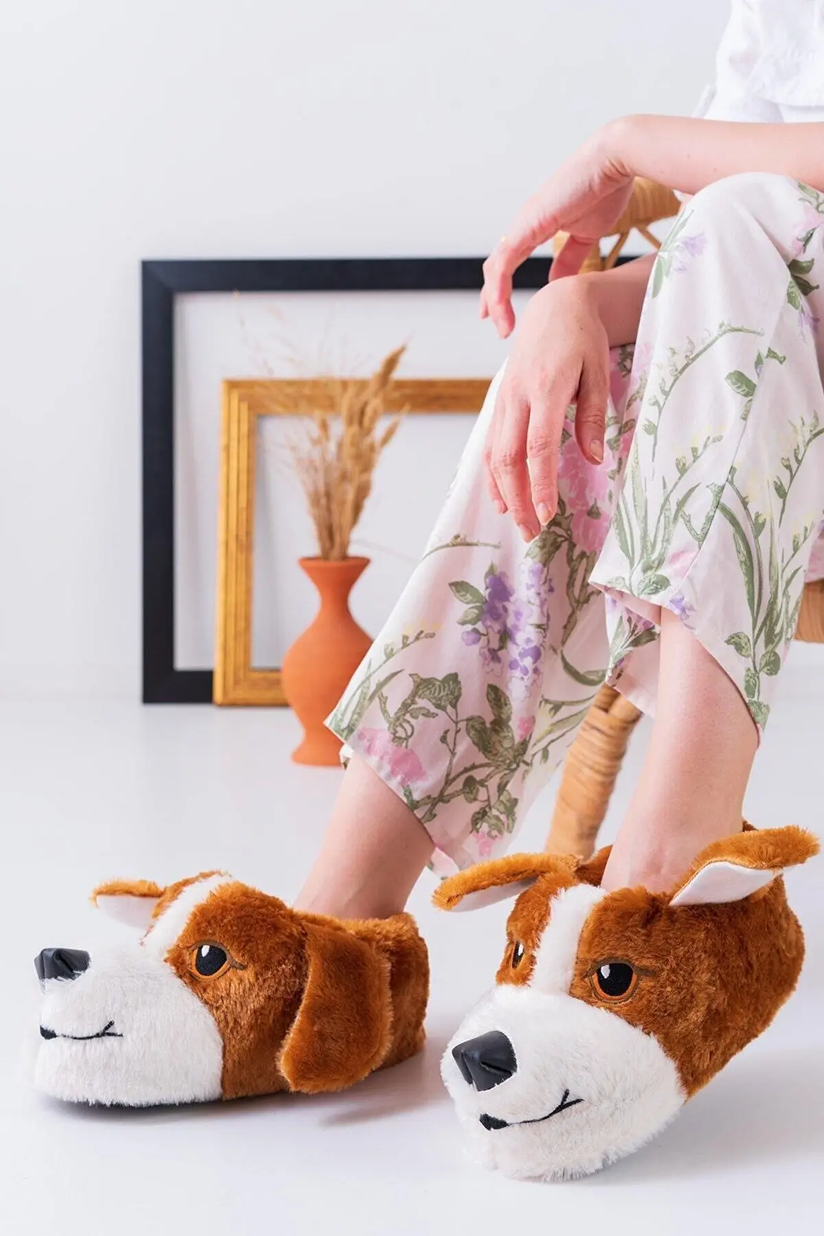 Unisex Köpek Fiğürlü Hayvanlı Panduf Ev Ayakkabısı Ses Yapmaz Taban Taba