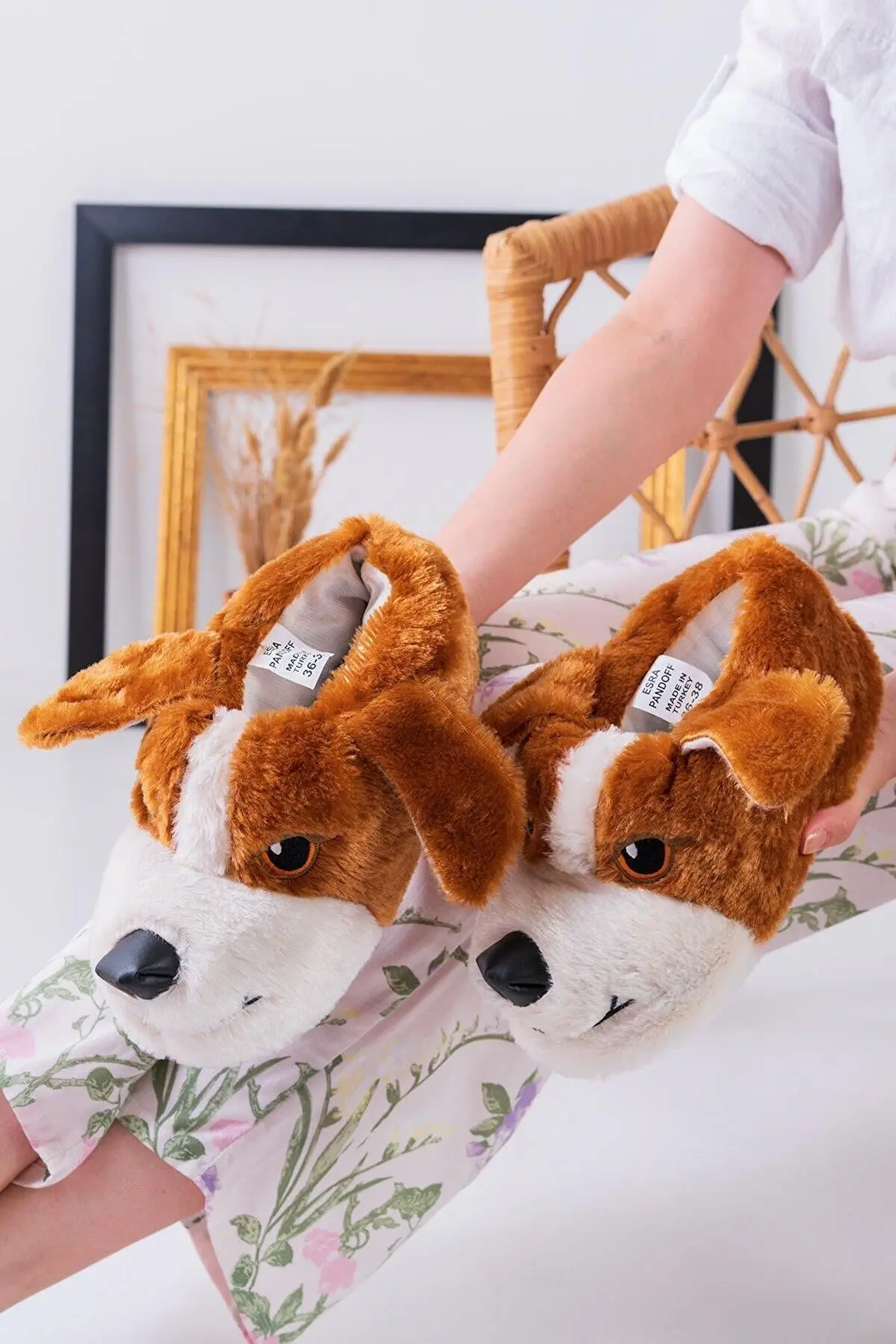 Unisex Köpek Fiğürlü Hayvanlı Panduf Ev Ayakkabısı Ses Yapmaz Taban Taba