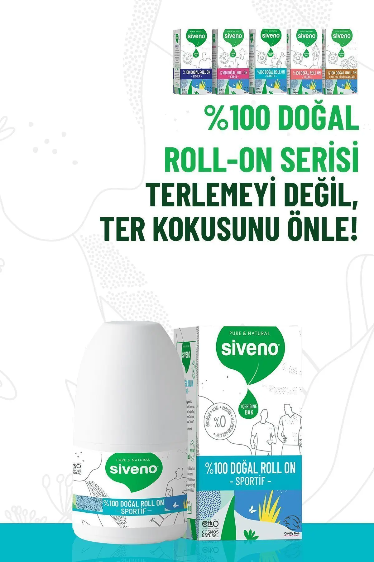 %100 Doğal Roll-on Sportif Sporcu Deodorant Ter Kokusu Önleyici Bitkisel Lekesiz Vegan 50 ml