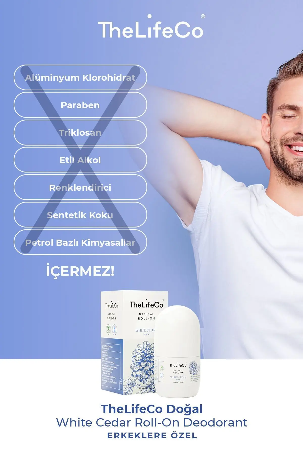 Doğal Roll-on White Cedar(MAN) 60 ml (ALKOL,ALÜMİNYUM,PARABEN,SENTETİK KOKU İÇERMEZ)