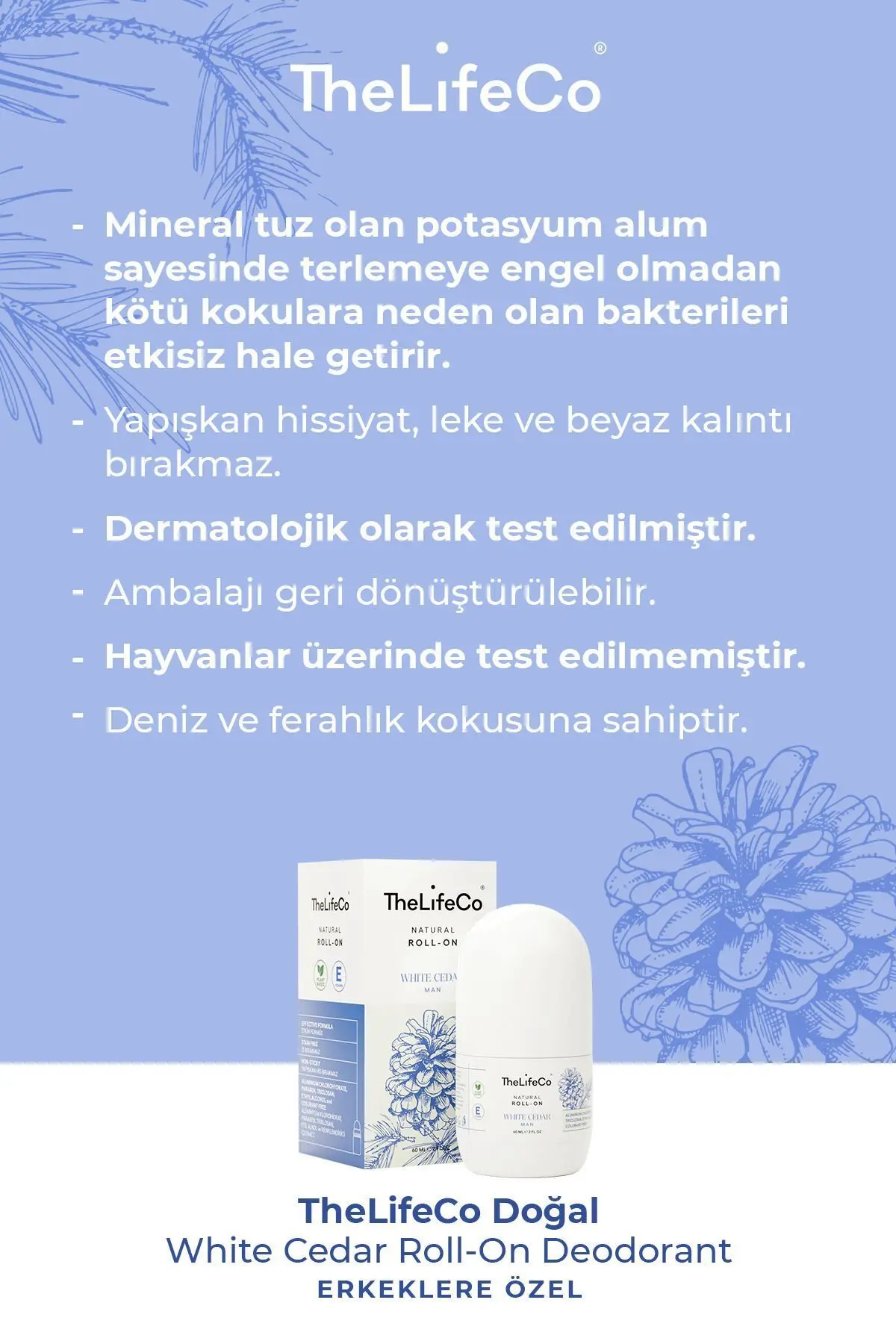 Doğal Roll-on White Cedar(MAN) 60 ml (ALKOL,ALÜMİNYUM,PARABEN,SENTETİK KOKU İÇERMEZ)