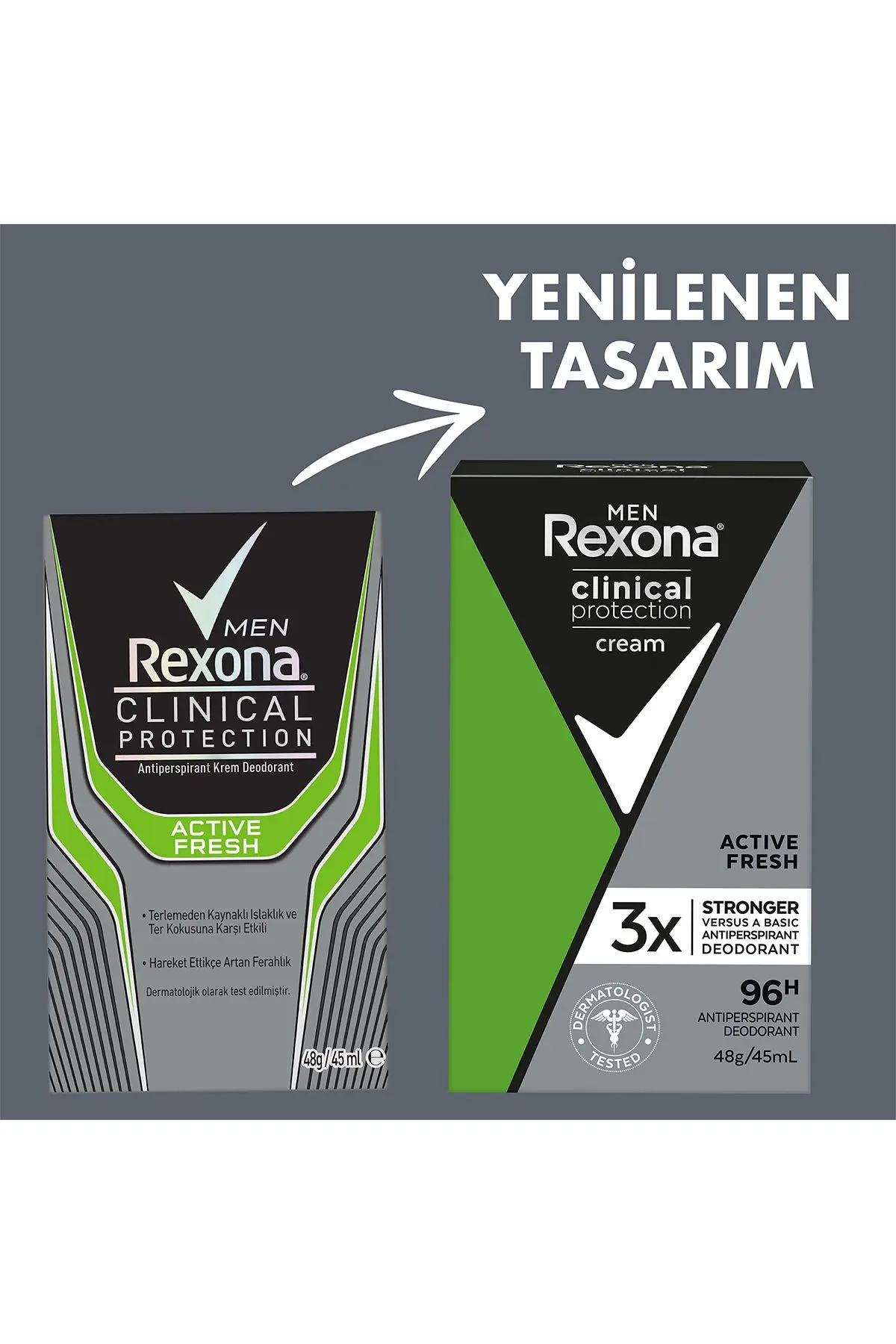 Men Clinical Protection Stick Deodorant Active Fresh 96 Saate Kadar Koruma 45 ml X2 Adet