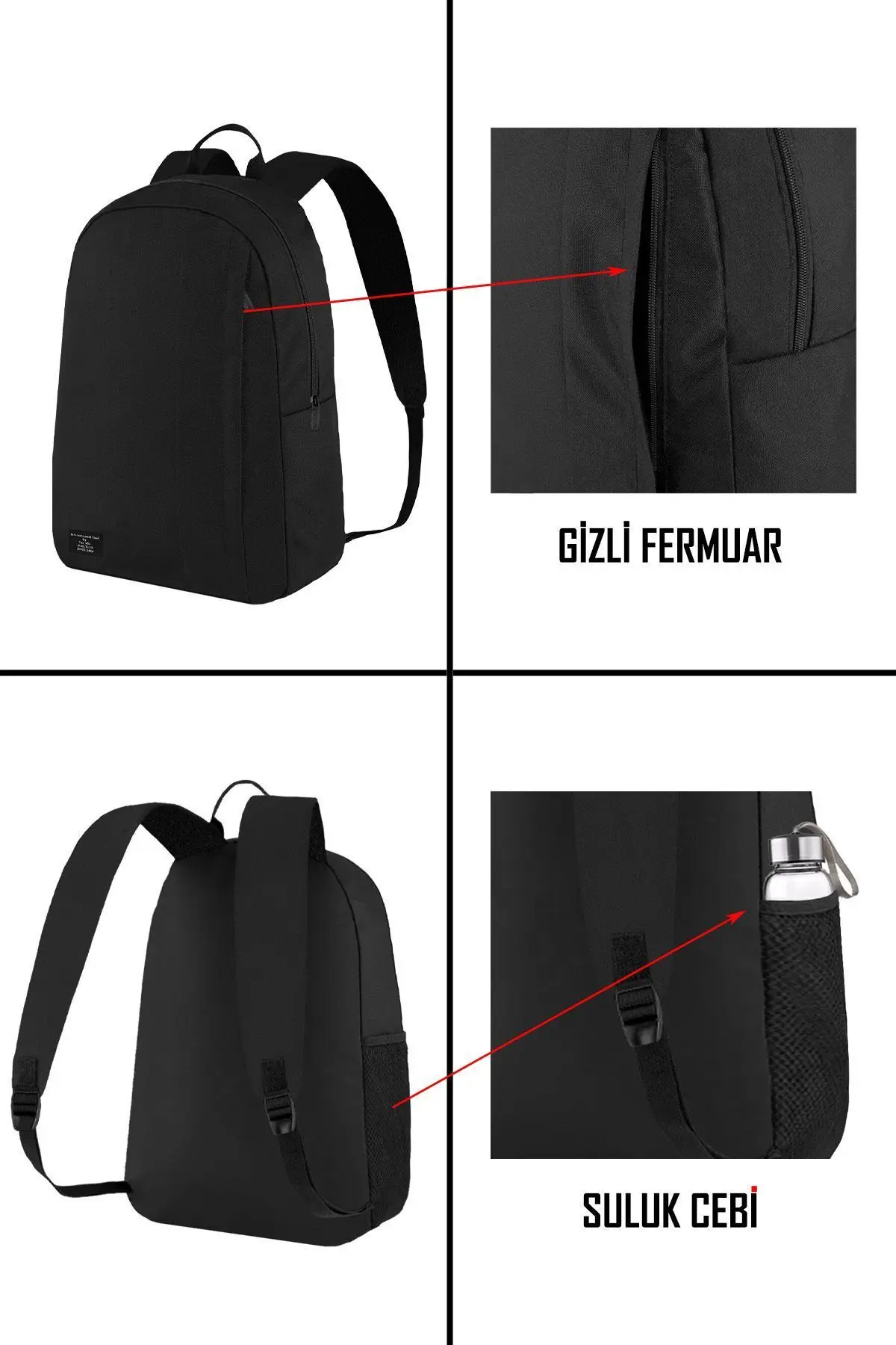 Siyah Su Geçirmez Günlük Sırt Çantası