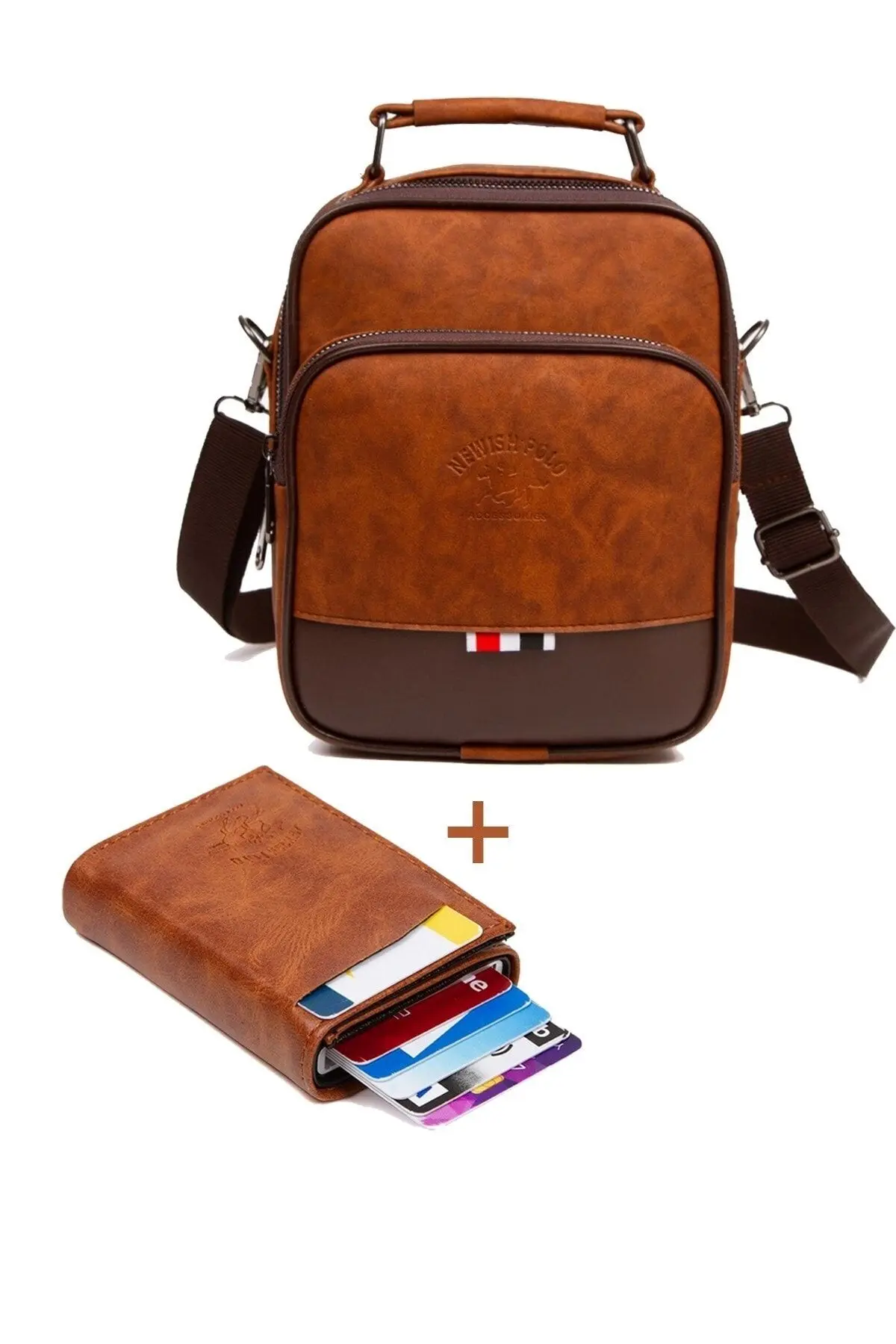 Newish Adelina Crazy Deri El Ve Omuz Çanta Ve Mekanizmalı Kartlık Set