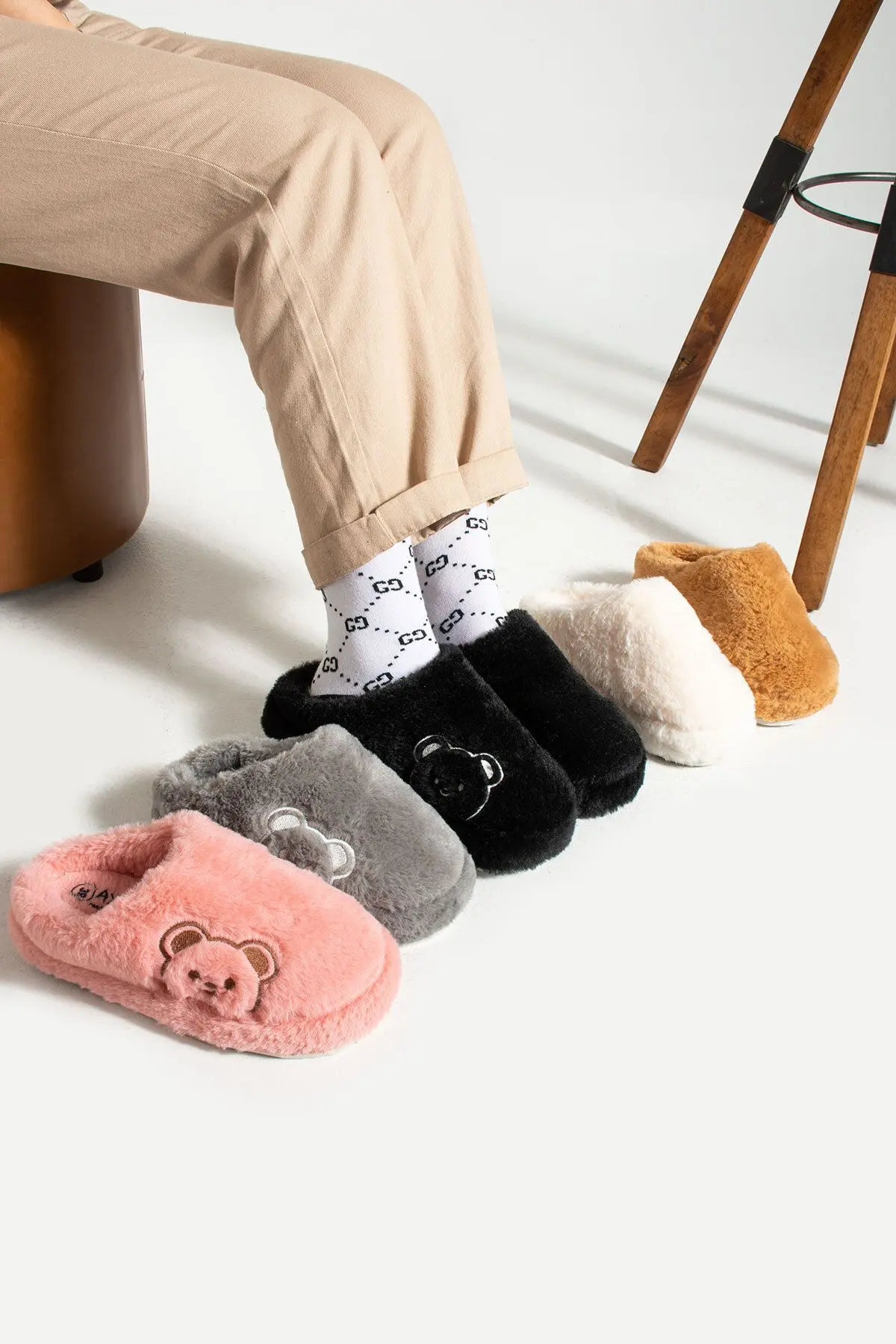 3'lü Paket Peluş Kışlık Terlik Ev Terliği Çeyiz Bohça Seti Misafir Terliği