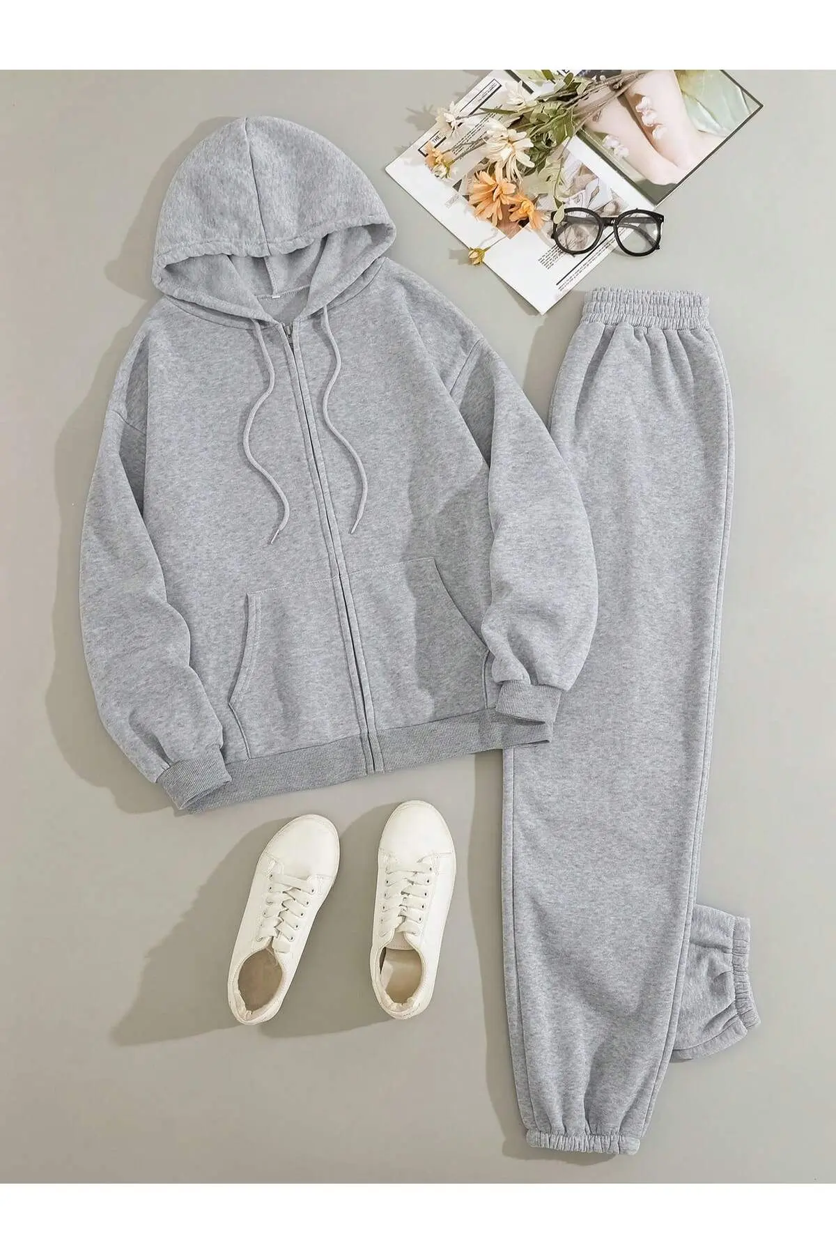 EYAX MODA Fermuarlı Eşofman Takımı - Fermuarlı Kapüşonu Sweatshirt & Jogger Eşofman Altı