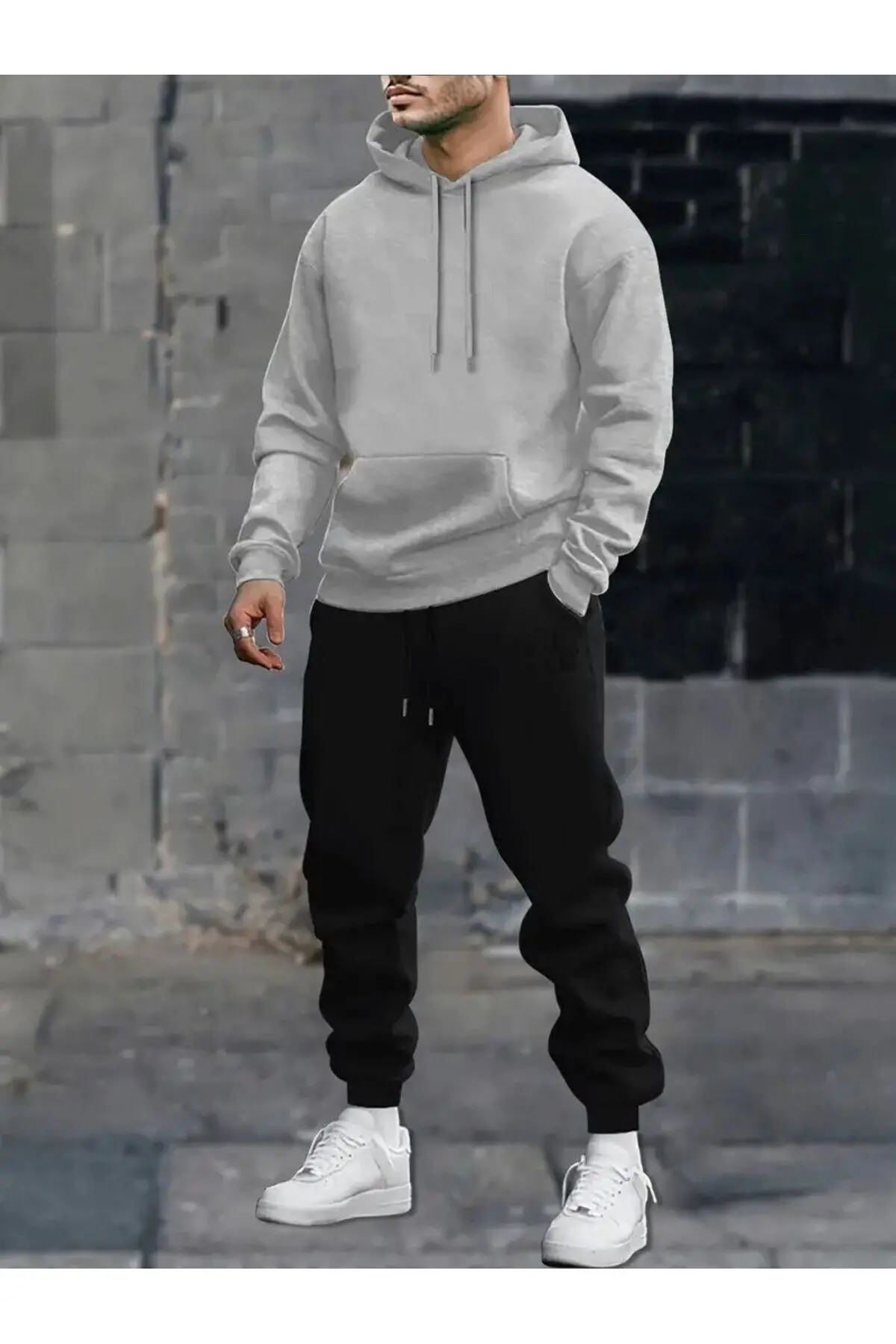 EYAX MODA Büyük Beden Unisex Eşofman Takımı - Kapüşonlu Sweatshirt & Jogger Eşofman Altı