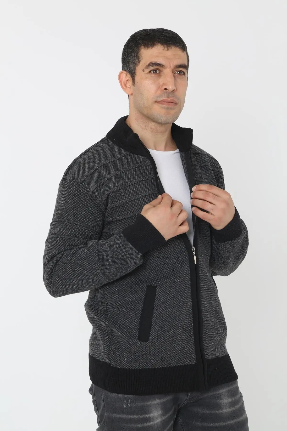 Baba Super Battal Triko Fermuarlı Örme Hırka & Kazak