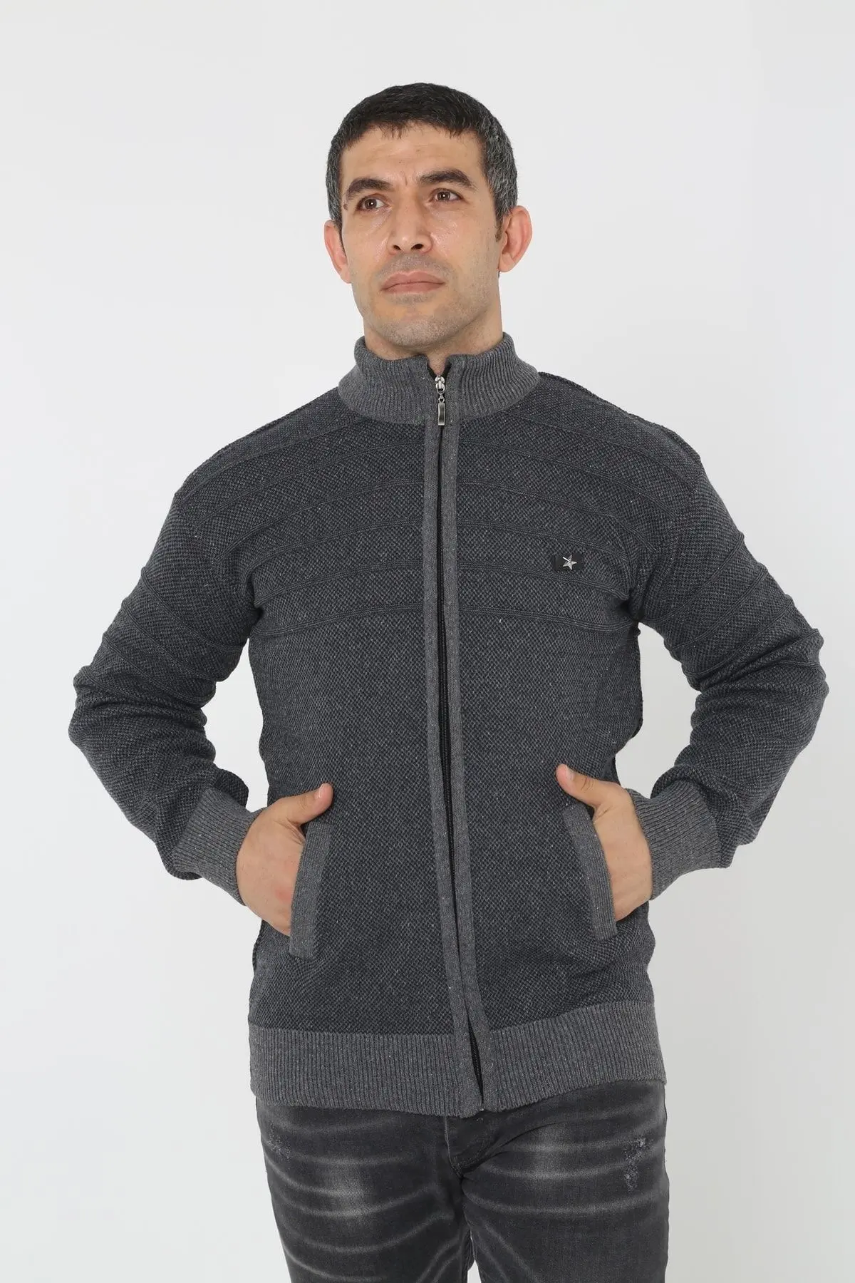 Baba Super Battal Triko Fermuarlı Örme Hırka & Kazak