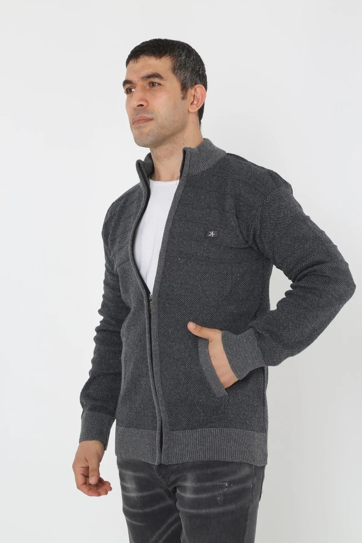 KMKkombin Baba Super Battal Triko Fermuarlı Örme Hırka & Kazak