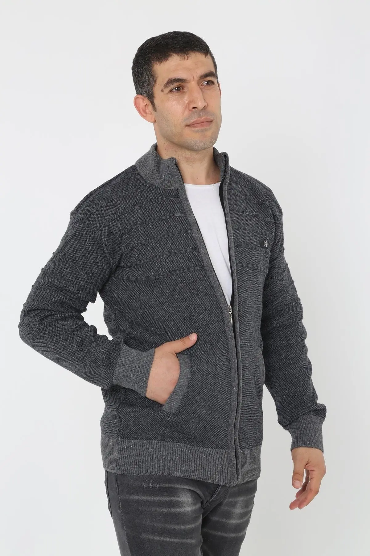 Baba Super Battal Triko Fermuarlı Örme Hırka & Kazak