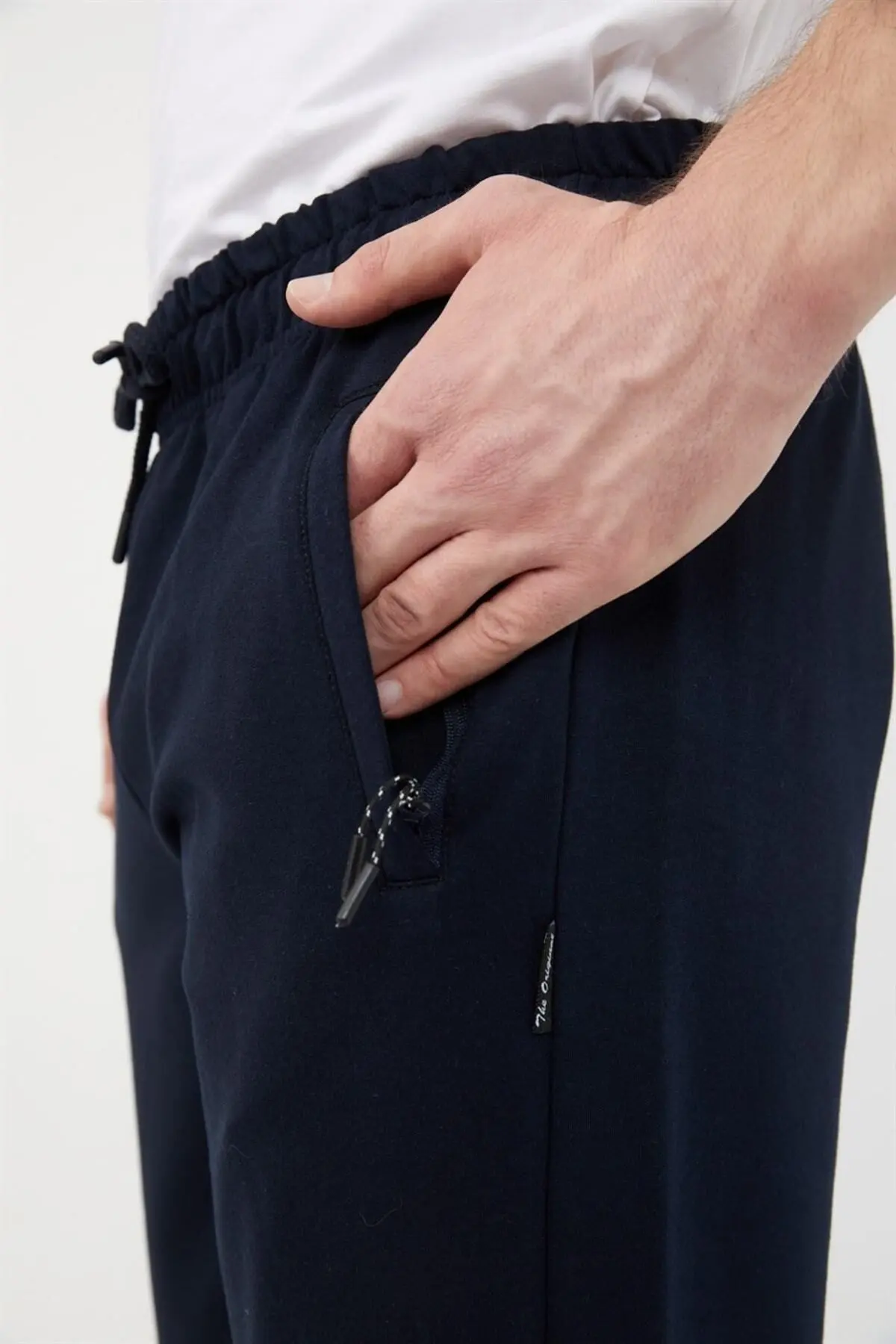 Lacivert Erkek Düz Paça Cep Fermuar Detaylı Rahat Kesim Premium Kumaş Eşofman Altı