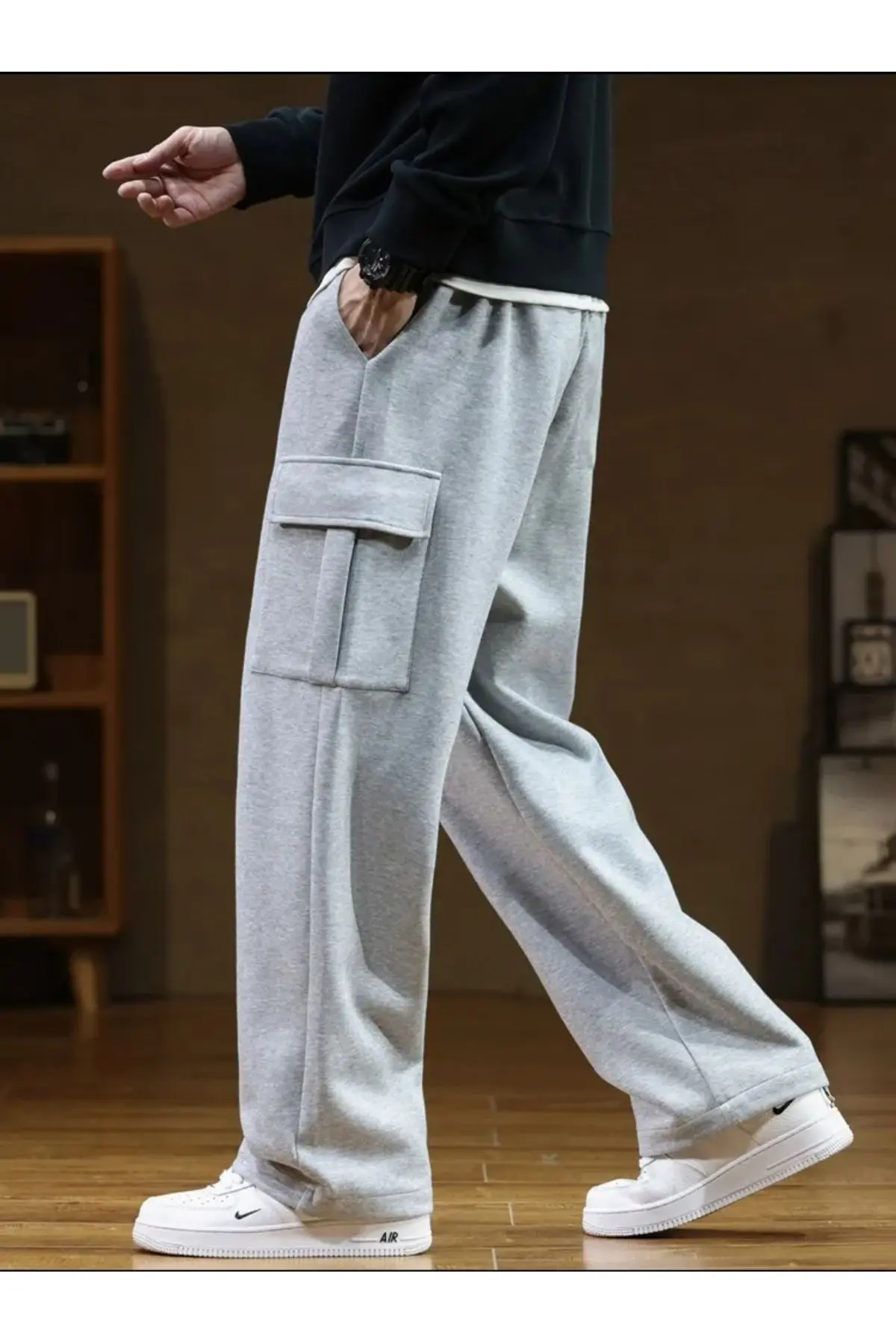 FİTGO Kargo Cepli Baggy Oversize Kesim Mevsimlik Erkek Eşofman Alt