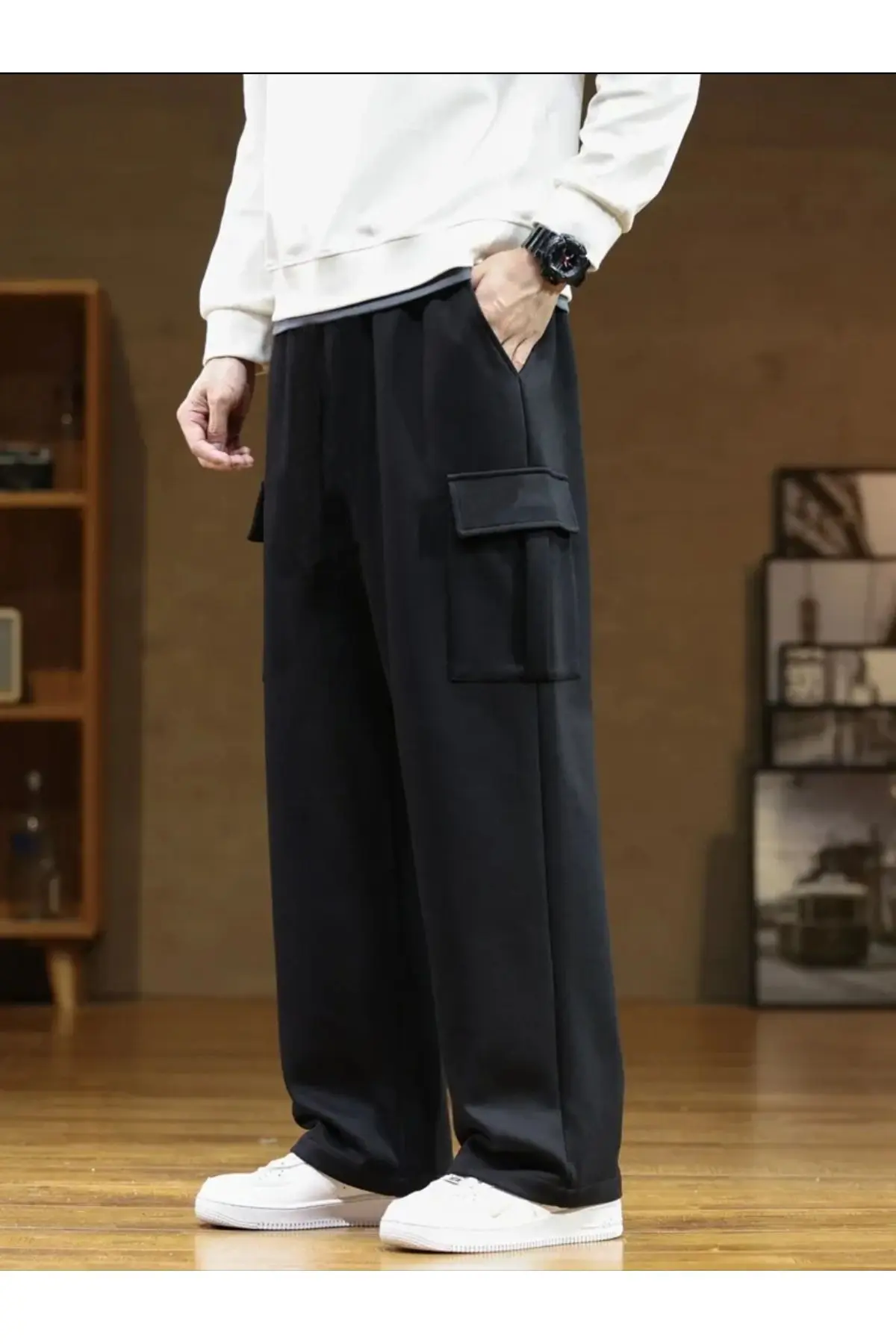 FİTGO Kargo Cepli Baggy Oversize Kesim Mevsimlik Erkek Eşofman Alt