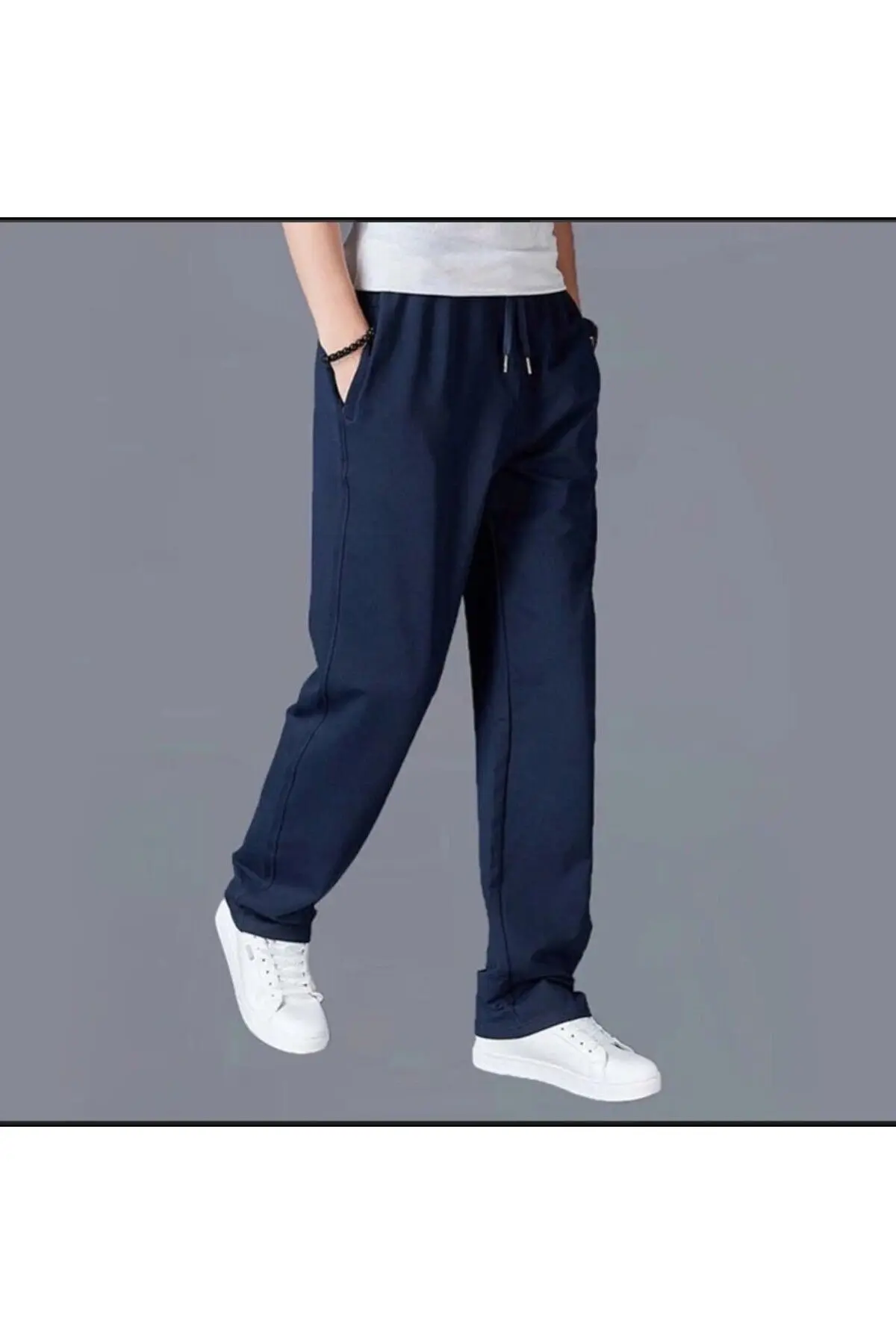 FİTGO Lacivert Unisex Mevsimlik Geniş Paça Rahat Kesim Baggy Eşofman Altı