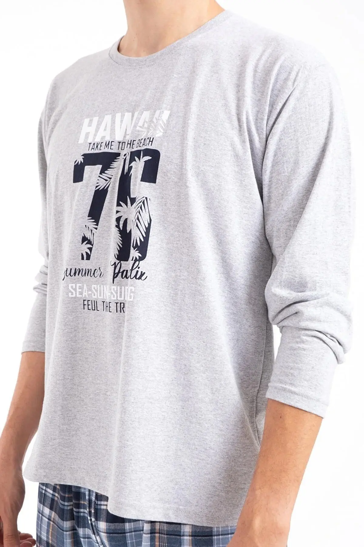 Erkek Büyük Beden Baskılı Pijama Takımı Uzun Kollu Tampap 2170-B