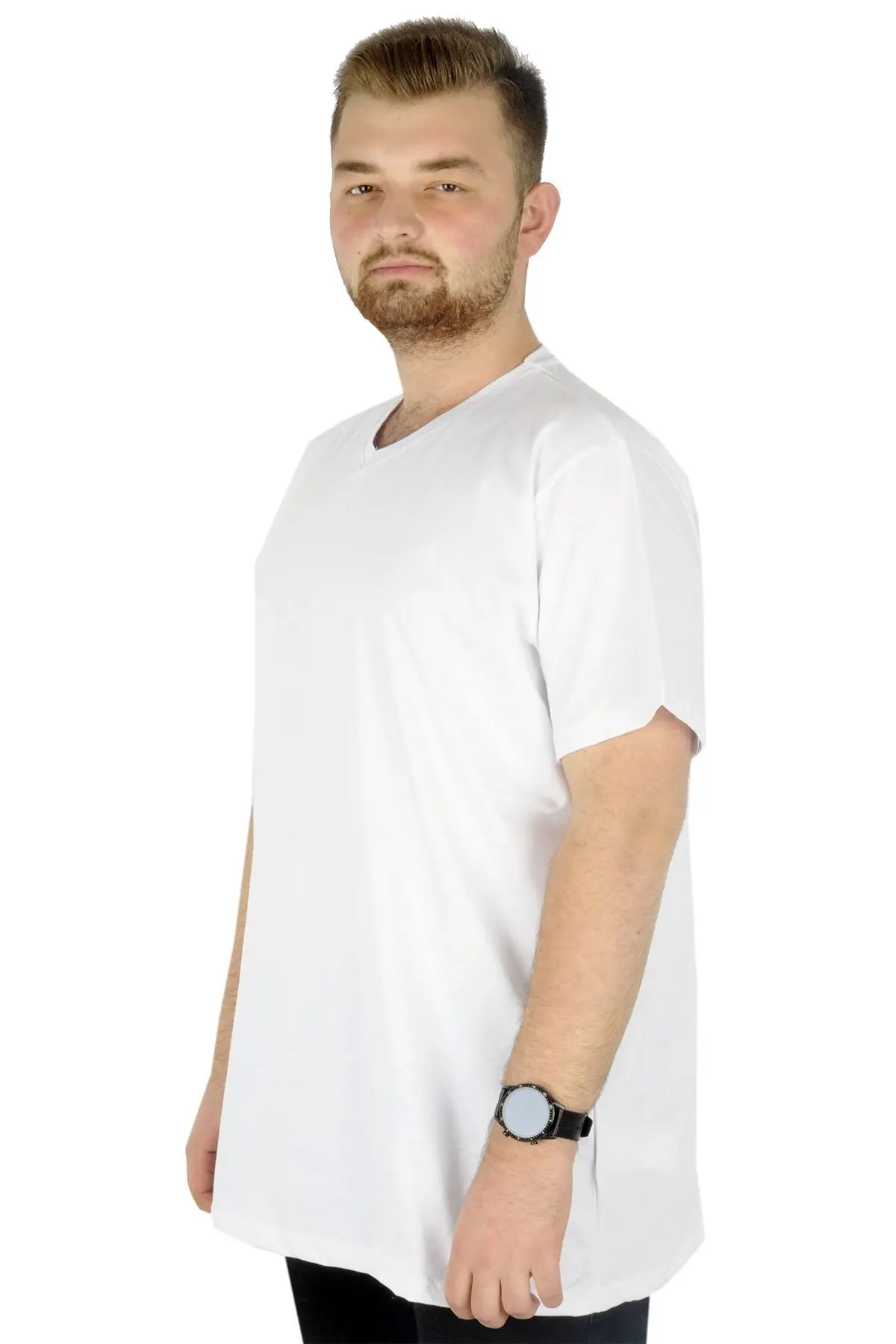Mode Xl Büyük Beden Erkek Tshirt V Yaka Basic 20032 Beyaz