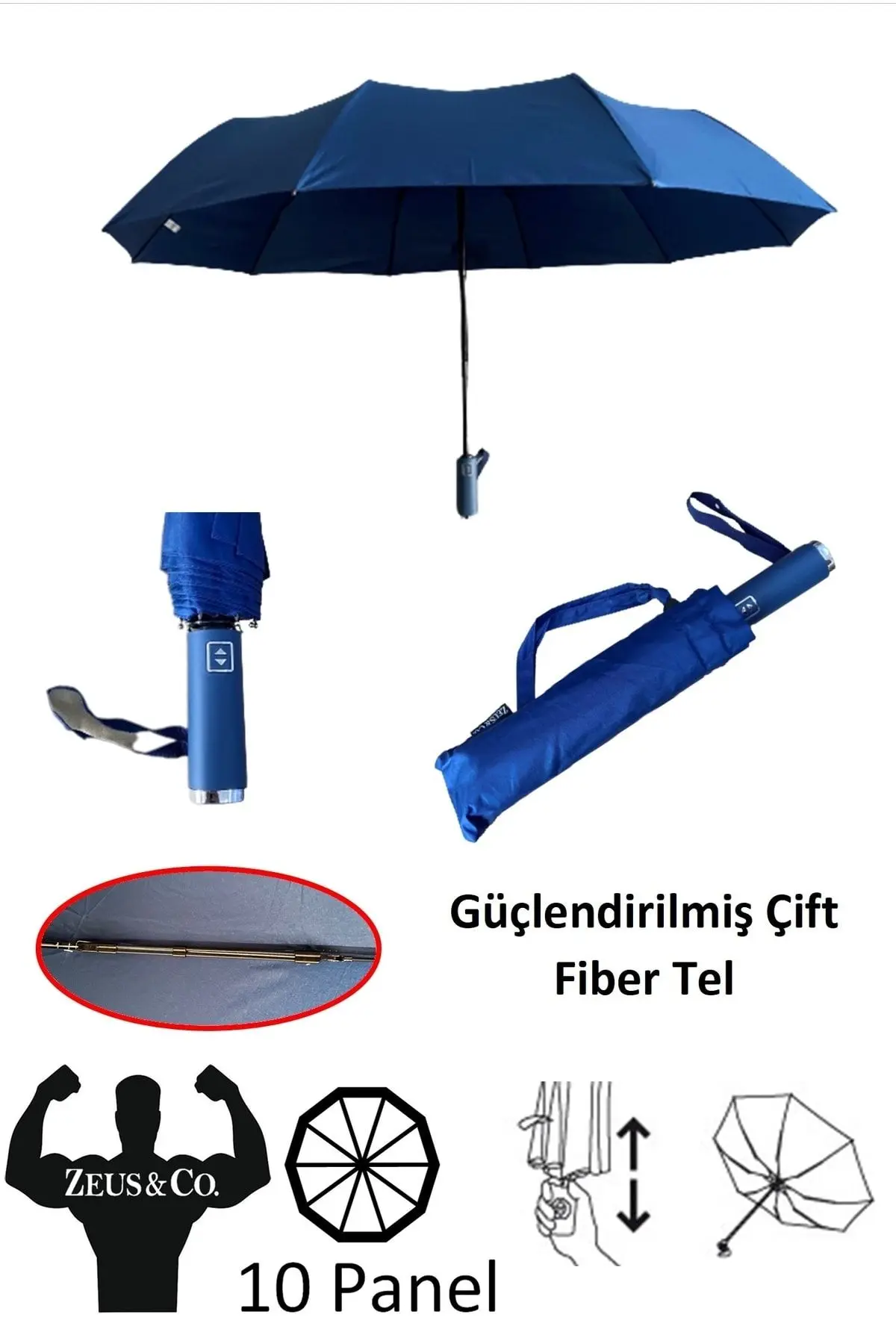 Zeus Co Lacivert Rüzgarda Kırılmayan Ekstra Güçlü Ekstra Dayanıklı Tam Otomatik Şemsiye
