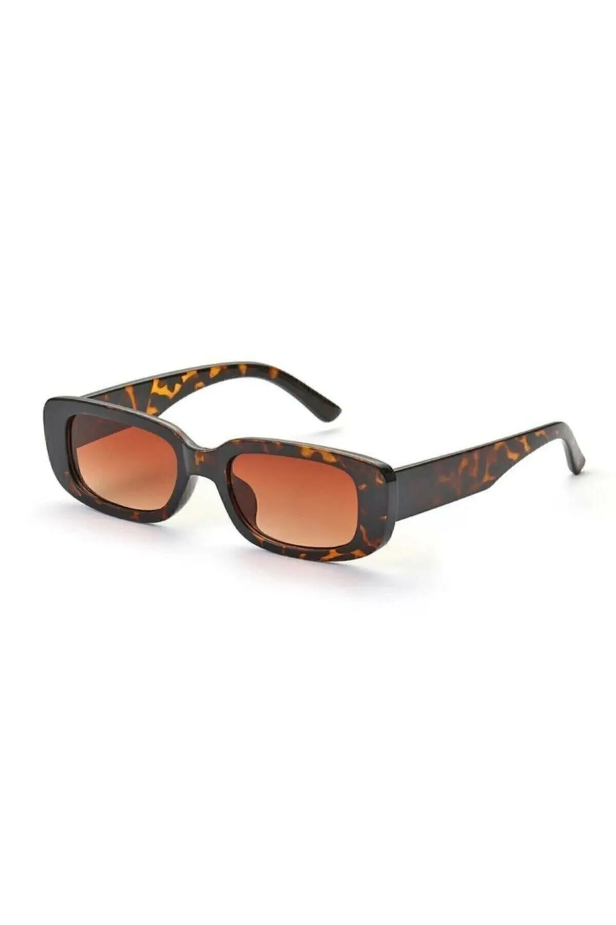 ModaLand Unisex Kahverengi Leopar Dikdörtgen Vintage Retro Güneş Gözlüğü