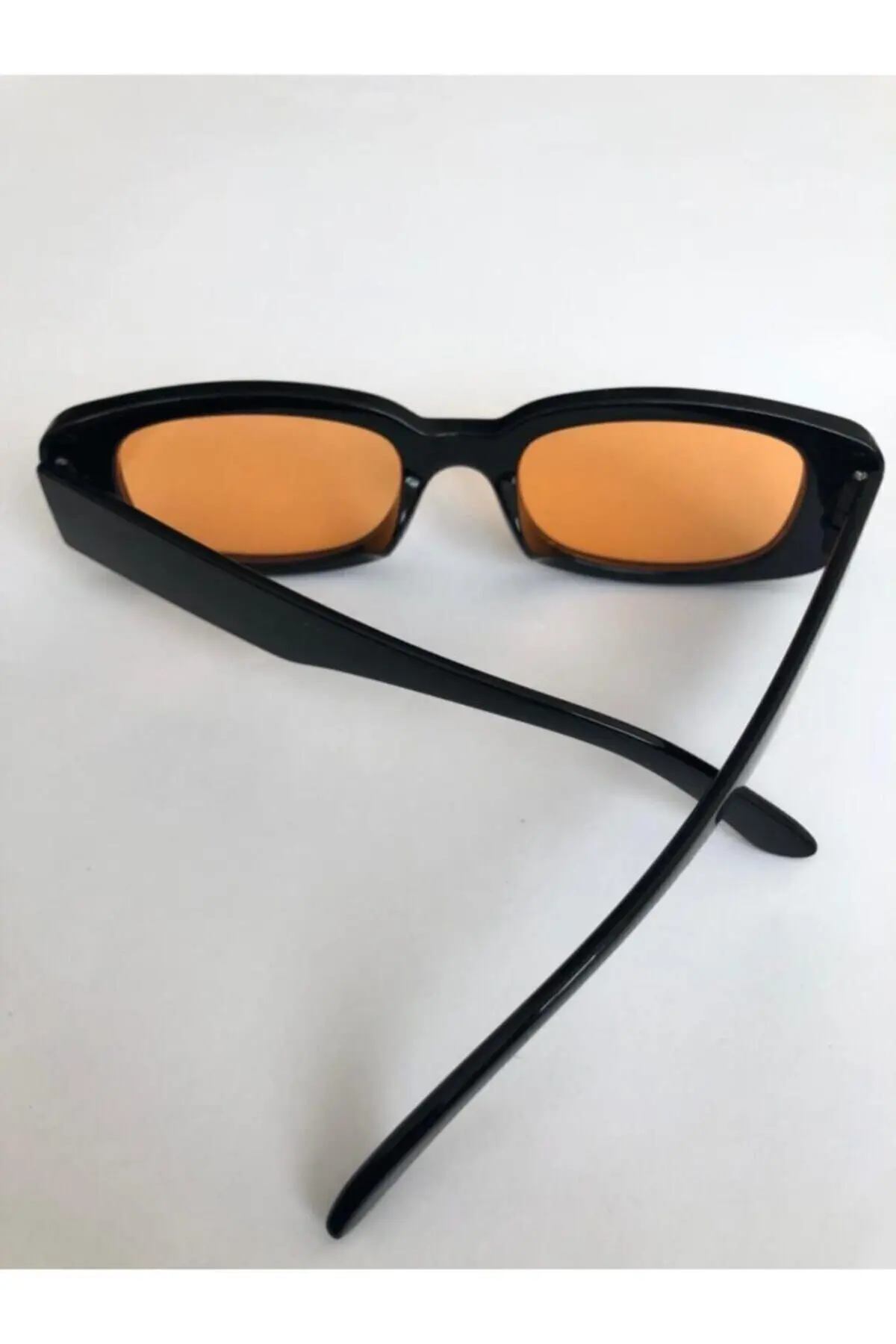 Unisex Turuncu Siyah Kare Dikdörtgen Vintage Retro Güneş Gözlüğü