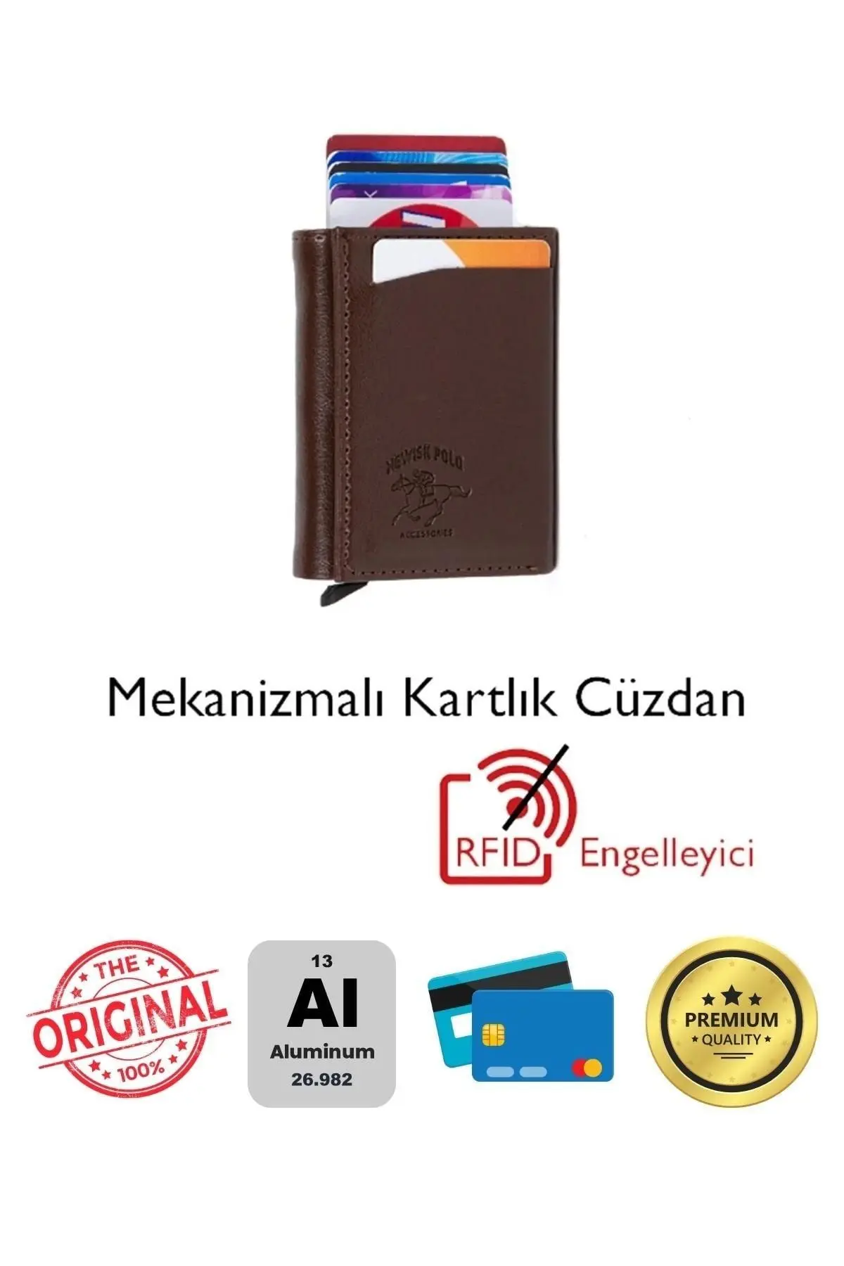 Adelina Unisex Koyu Kahve Deri Mekanizmalı Otomatik Kızaklı Kartlık Cüzdan (7CMX10CM)