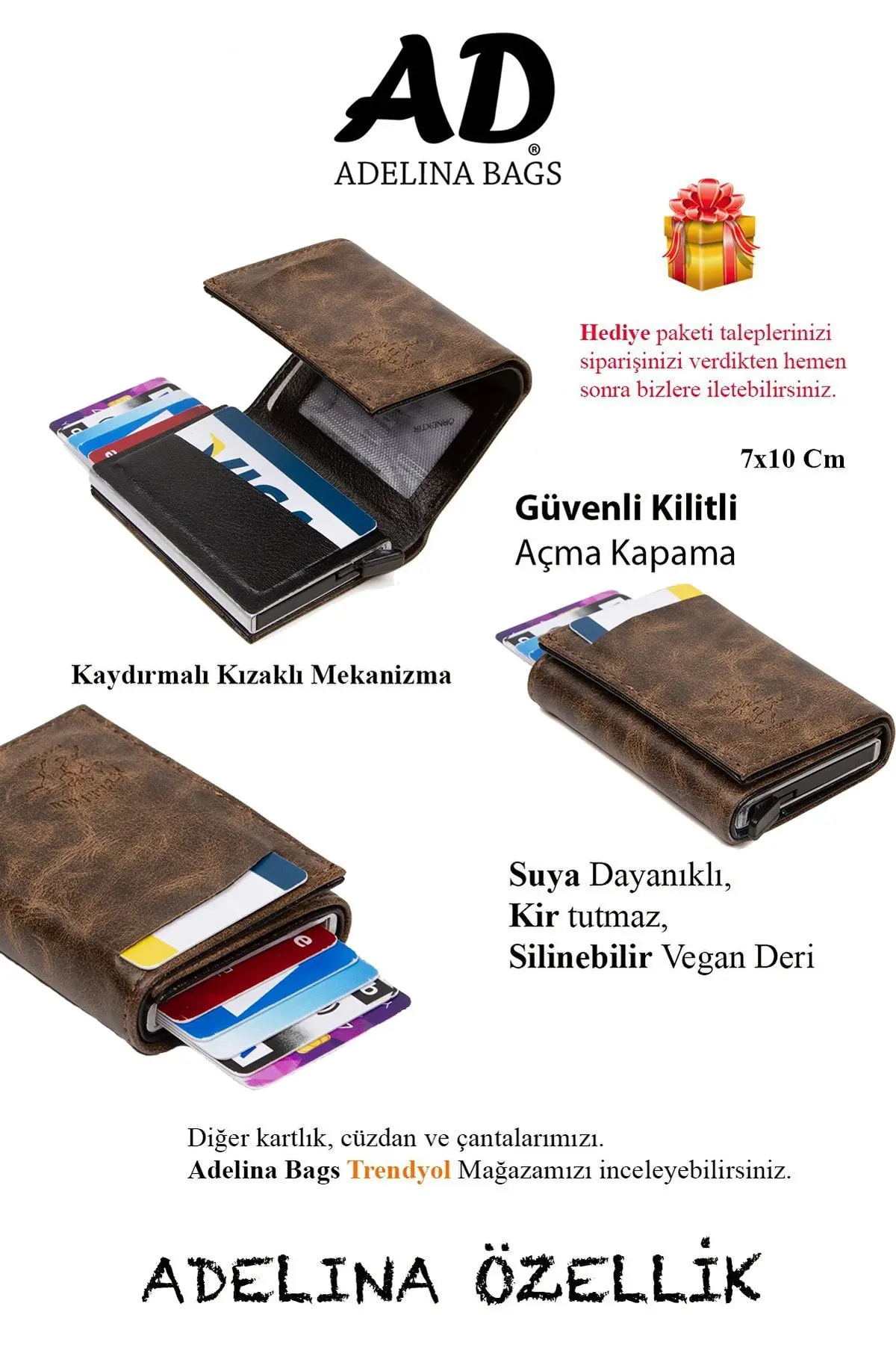 Adelina Unisex Kahve Crazy Deri Mekanizmalı Otomatik Kızaklı Kartlık Cüzdan