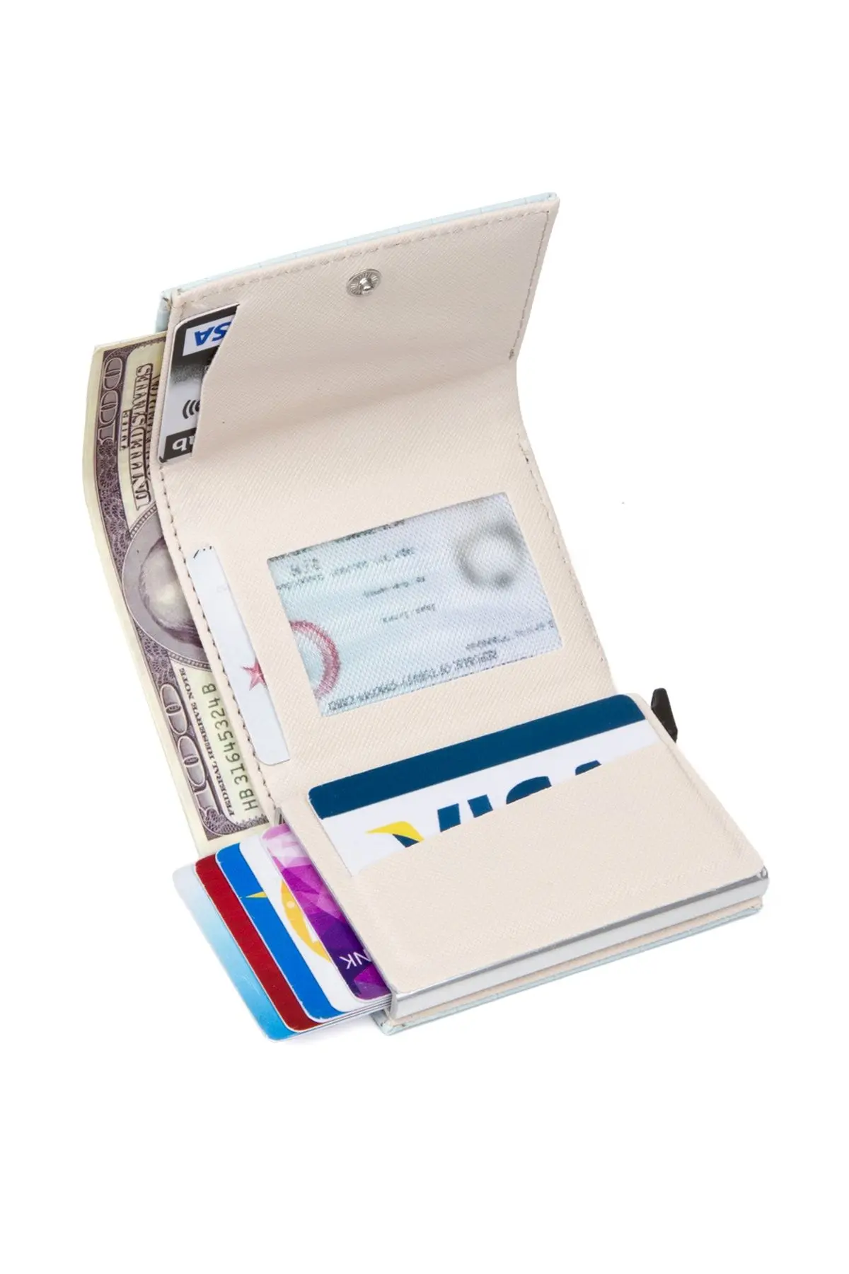 Adelina Mavi Timsah Desenli Mekanizmalı Otomatik Kızaklı Kartlık Cüzdan Kroko Kartlık