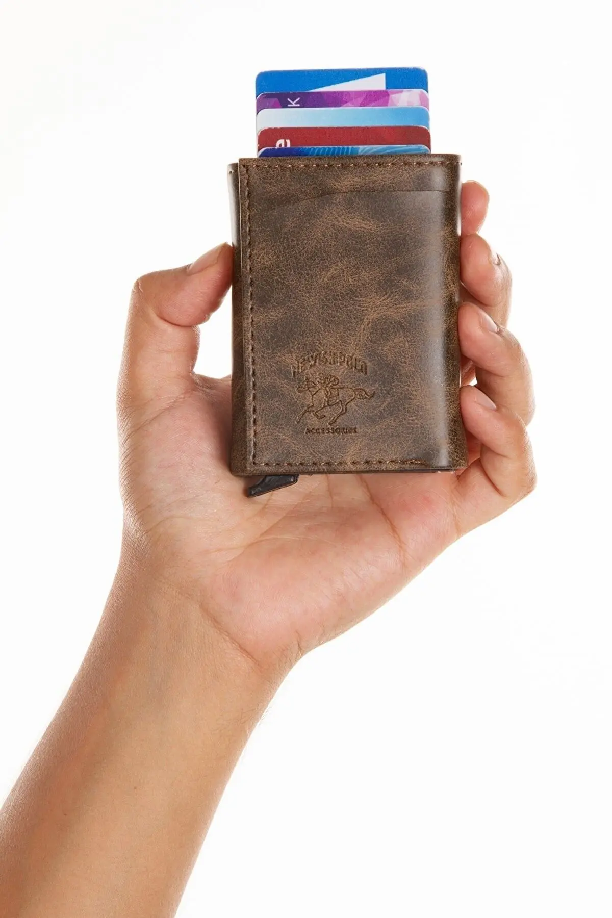 Adelina Unisex Kahve Crazy Deri Mekanizmalı Otomatik Kızaklı Kartlık Cüzdan