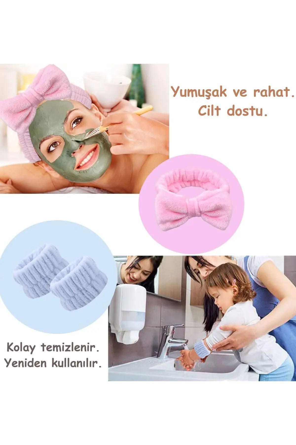 Soft Saç Bandı Ve Bileklik Makyaj Uygulama Seti Krem