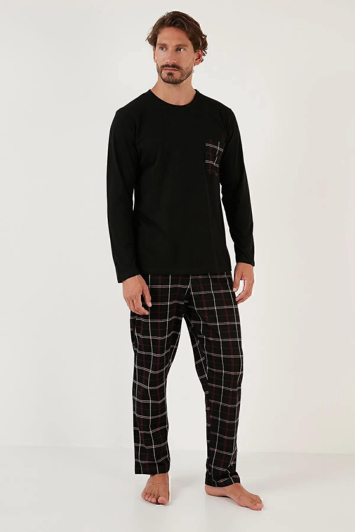 Ekoseli Cepli Beli Lastikli % 100 Pamuk Regular Fit Pijama Takımı Erkek Pijama Takımı 657200