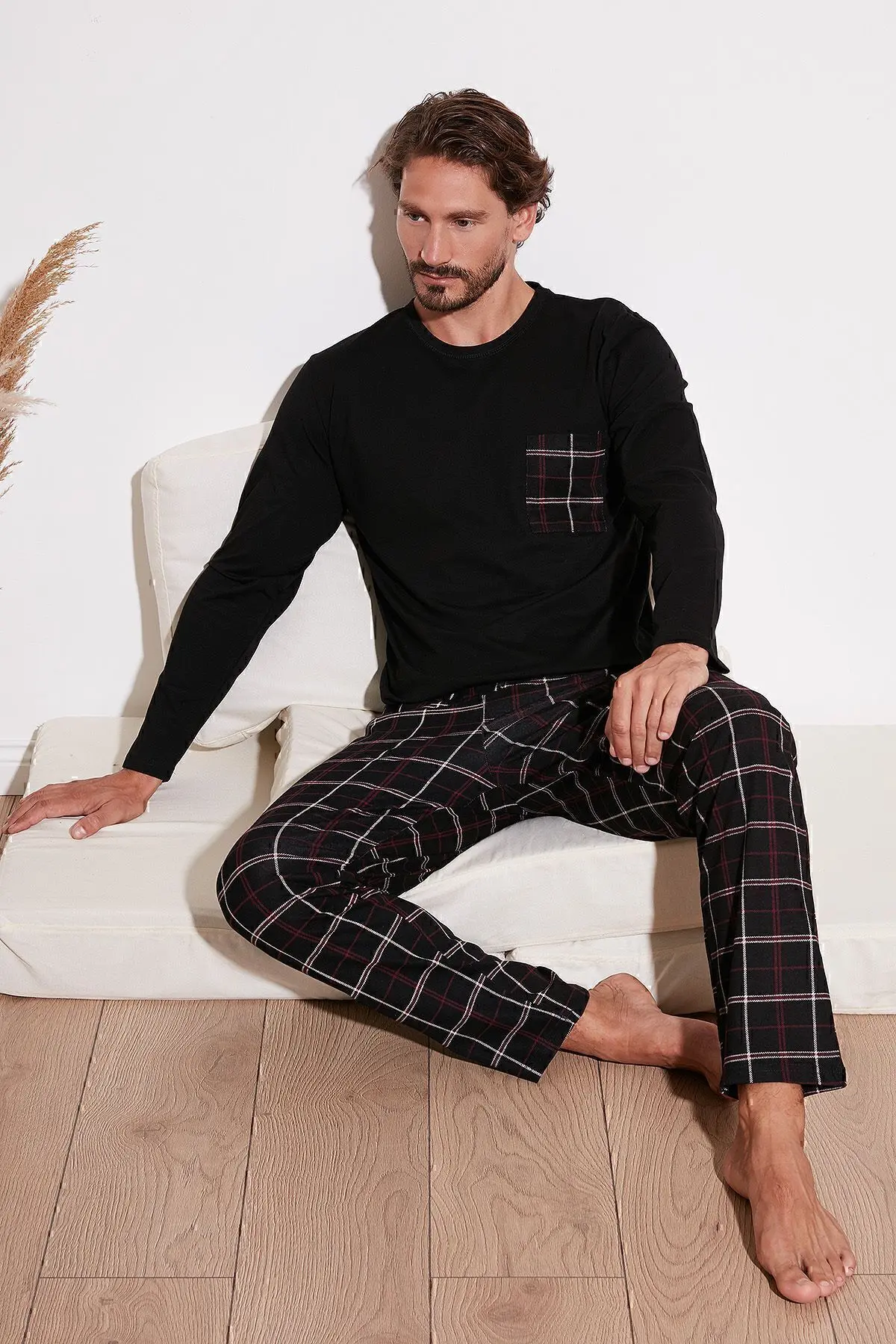 Buratti Ekoseli Cepli Beli Lastikli % 100 Pamuk Regular Fit Pijama Takımı Erkek Pijama Takımı 657200
