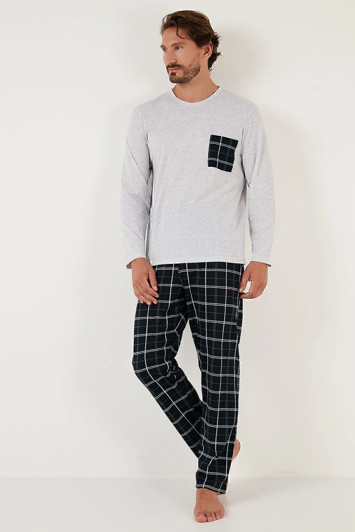 Ekoseli Cepli Beli Lastikli % 100 Pamuk Regular Fit Pijama Takımı Erkek PİJAMA TAKIMI 657200