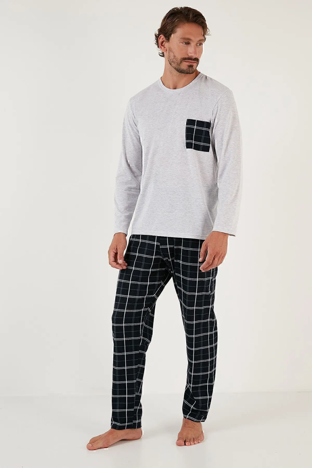 Ekoseli Cepli Beli Lastikli % 100 Pamuk Regular Fit Pijama Takımı Erkek PİJAMA TAKIMI 657200