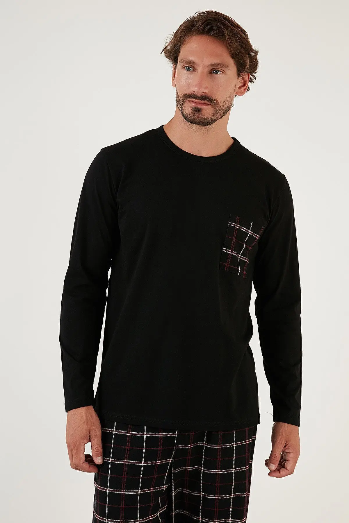 Ekoseli Cepli Beli Lastikli % 100 Pamuk Regular Fit Pijama Takımı Erkek Pijama Takımı 657200