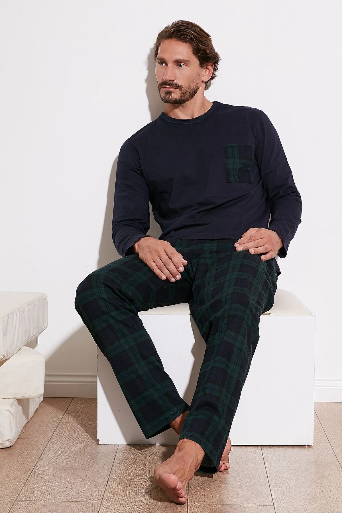 Buratti Ekoseli Cepli Beli Lastikli % 100 Pamuk Regular Fit Pijama Takımı Erkek Pijama Takımı 657200