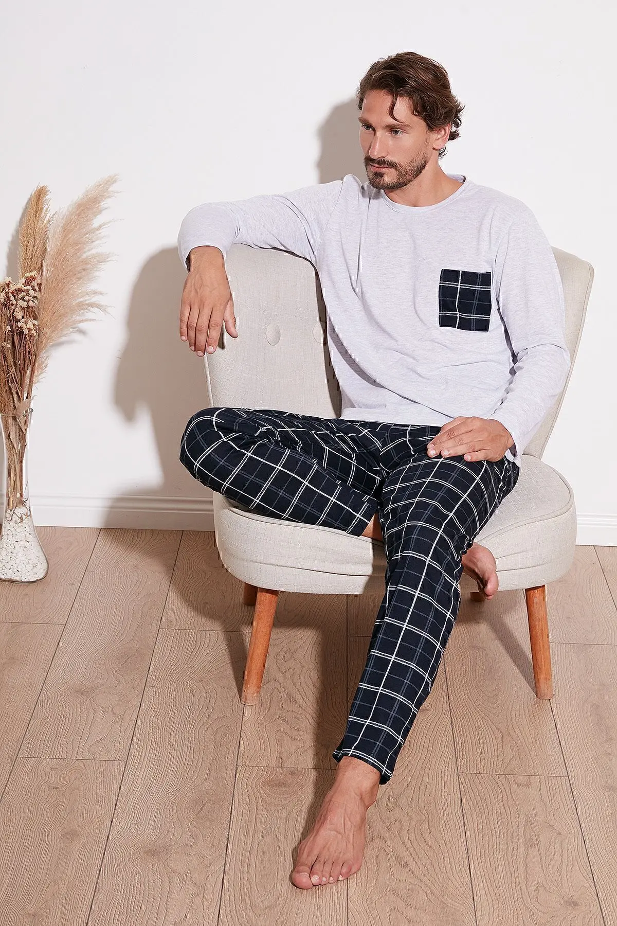 Ekoseli Cepli Beli Lastikli % 100 Pamuk Regular Fit Pijama Takımı Erkek PİJAMA TAKIMI 657200