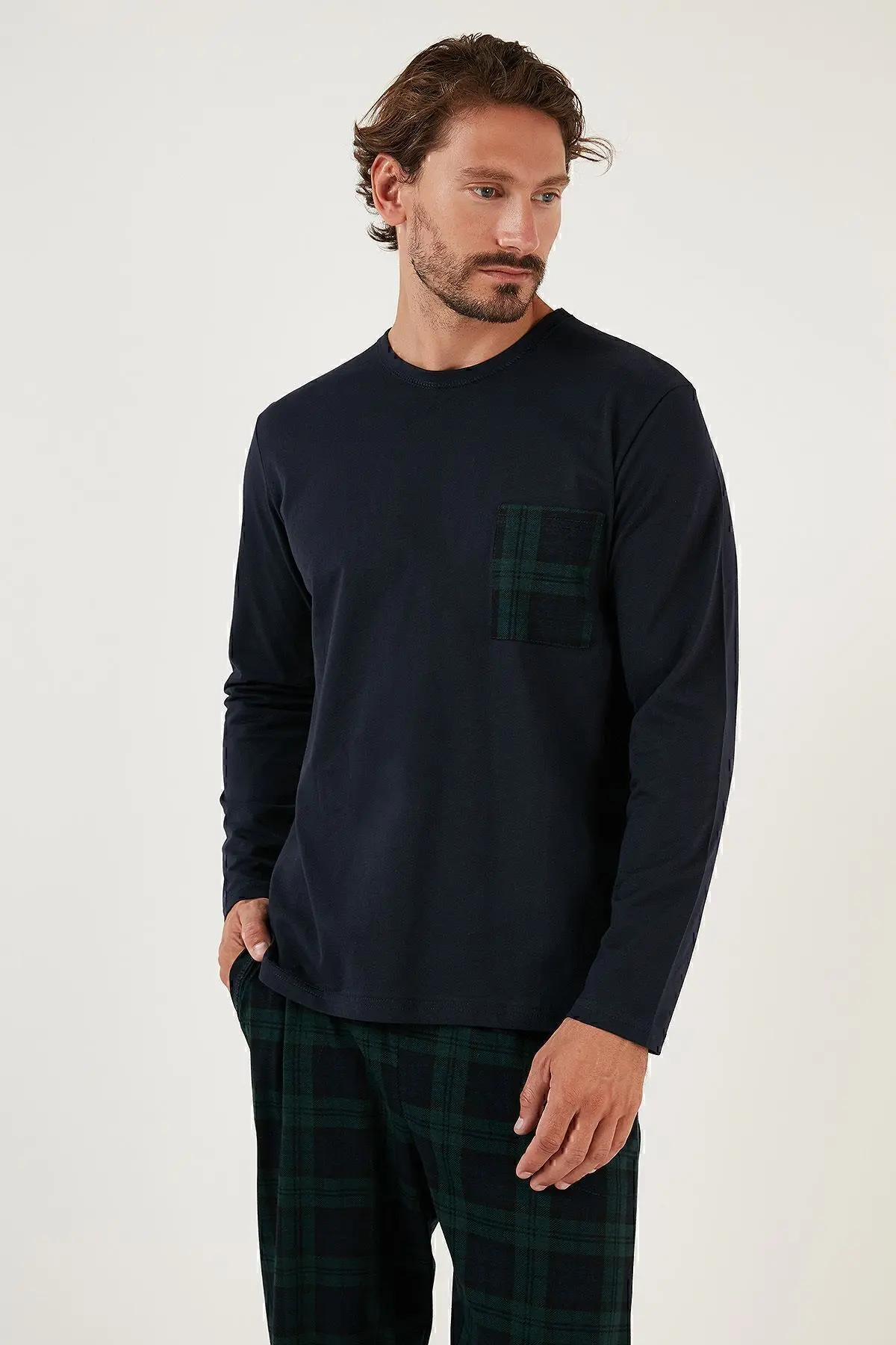 Ekoseli Cepli Beli Lastikli % 100 Pamuk Regular Fit Pijama Takımı Erkek Pijama Takımı 657200