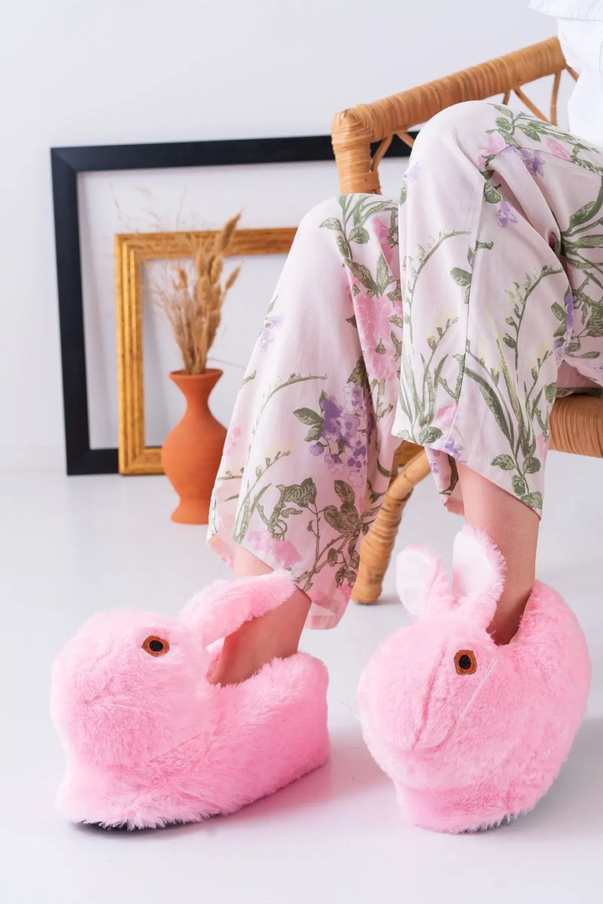 Slipcat Tavşan Figürlü Pudra Peluş Panduf Ev Pandufu Unisex