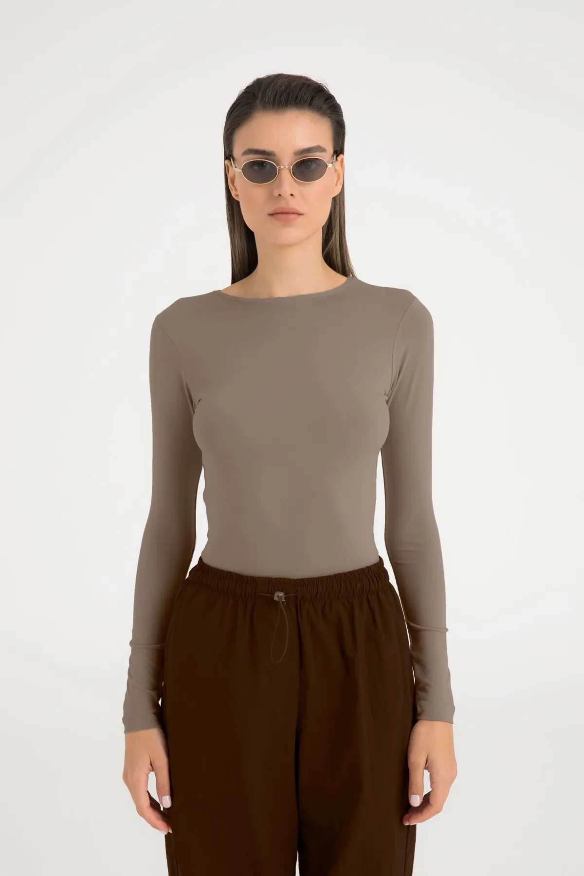 SHEISMONO Soft Touch Yuvarlak Yaka Bluz Vizon