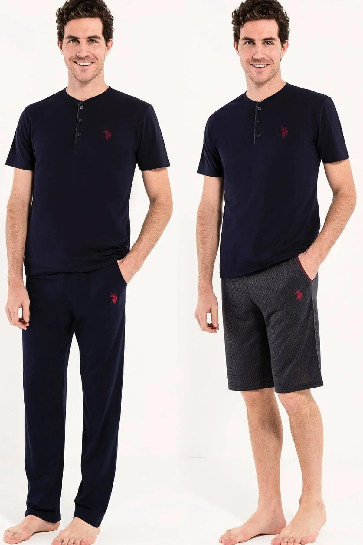 U.S. Polo Assn. Erkek Lacivert 1 Kısa Kollu Pijama + 1 Şort Orjinal Kutulu