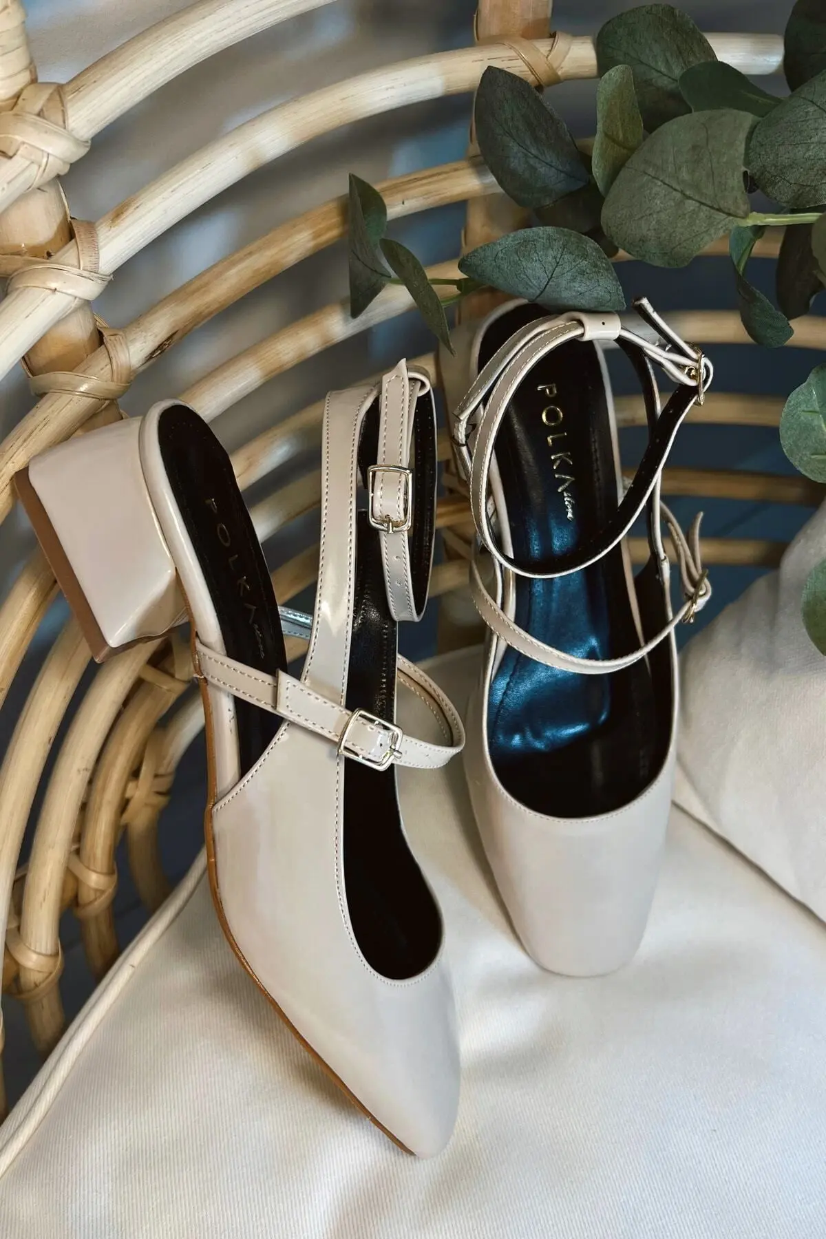 Kadın Mary Jane Bej Nude Ten Rugan Arkası Açık Kare Burunlu Baretli Kısa Blok Topuklu Ayakkabı