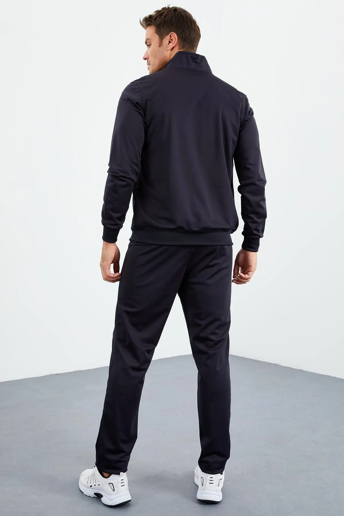 Lacivert Dik Yaka Fermuarlı Standart Kalıp Klasik Paça Erkek Eşofman Takımı - 85162