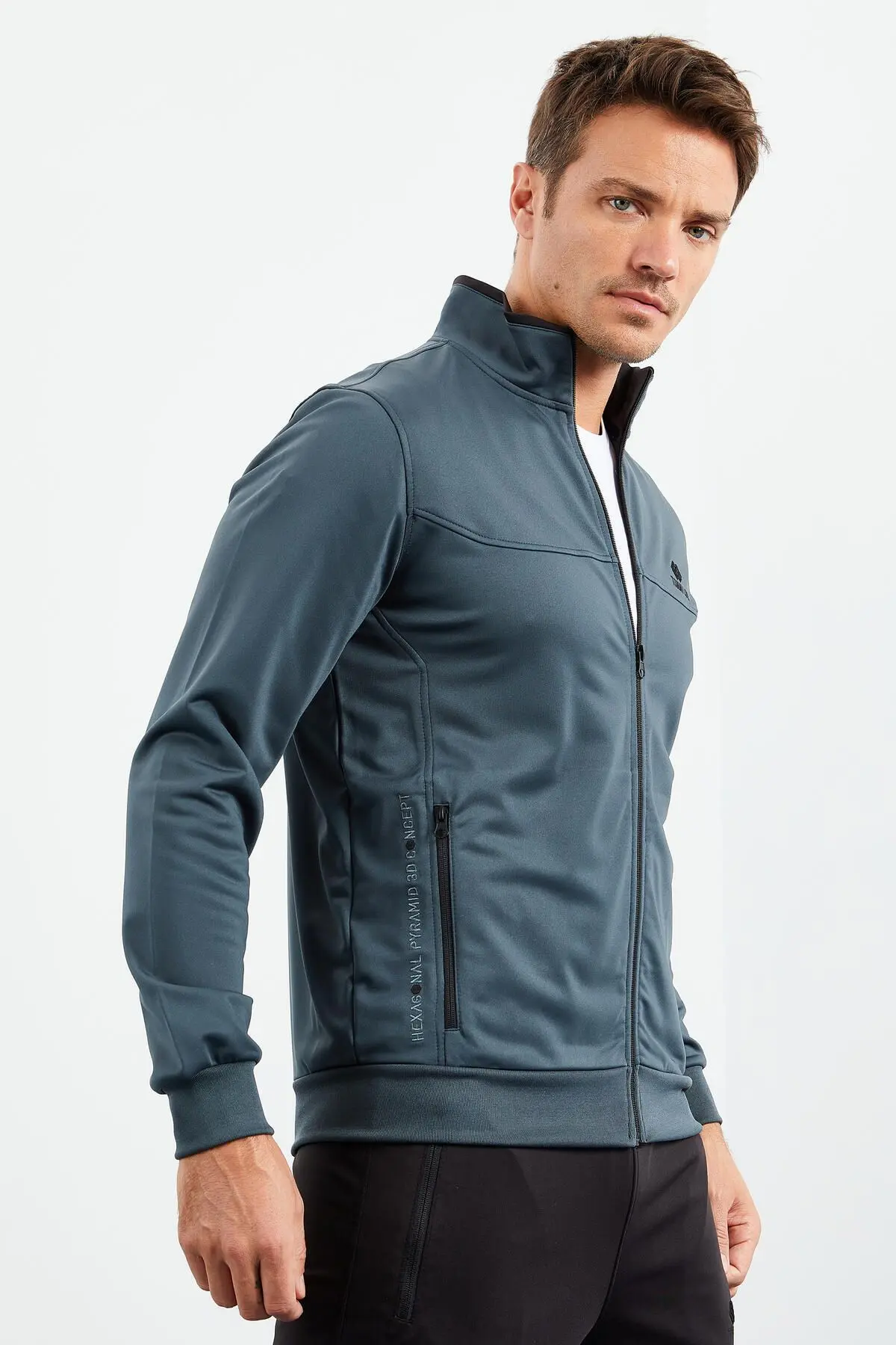 Orman Yeşil - Siyah Dik Yaka Fermuarlı Standart Kalıp Klasik Paça Erkek Eşofman Takımı - 8