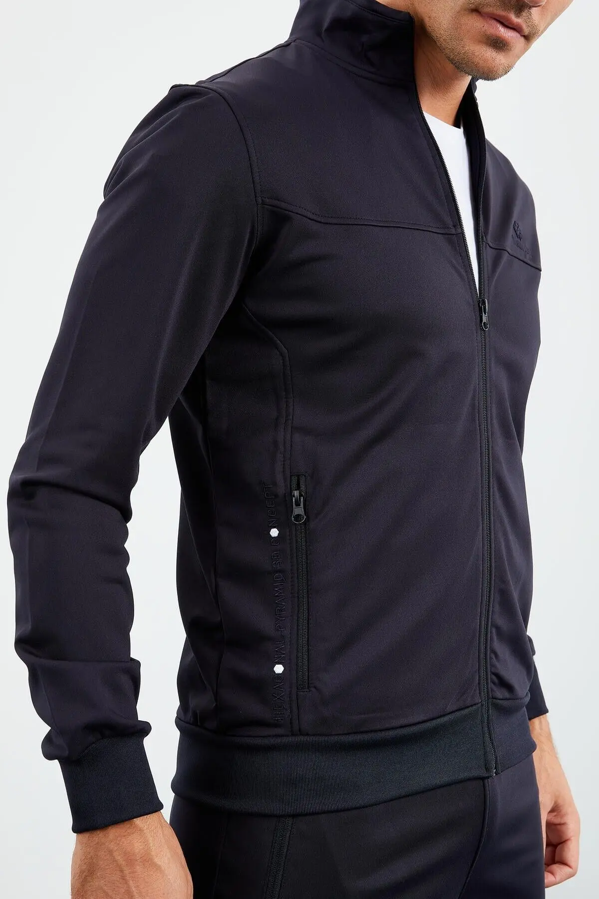 Lacivert Dik Yaka Fermuarlı Standart Kalıp Klasik Paça Erkek Eşofman Takımı - 85162